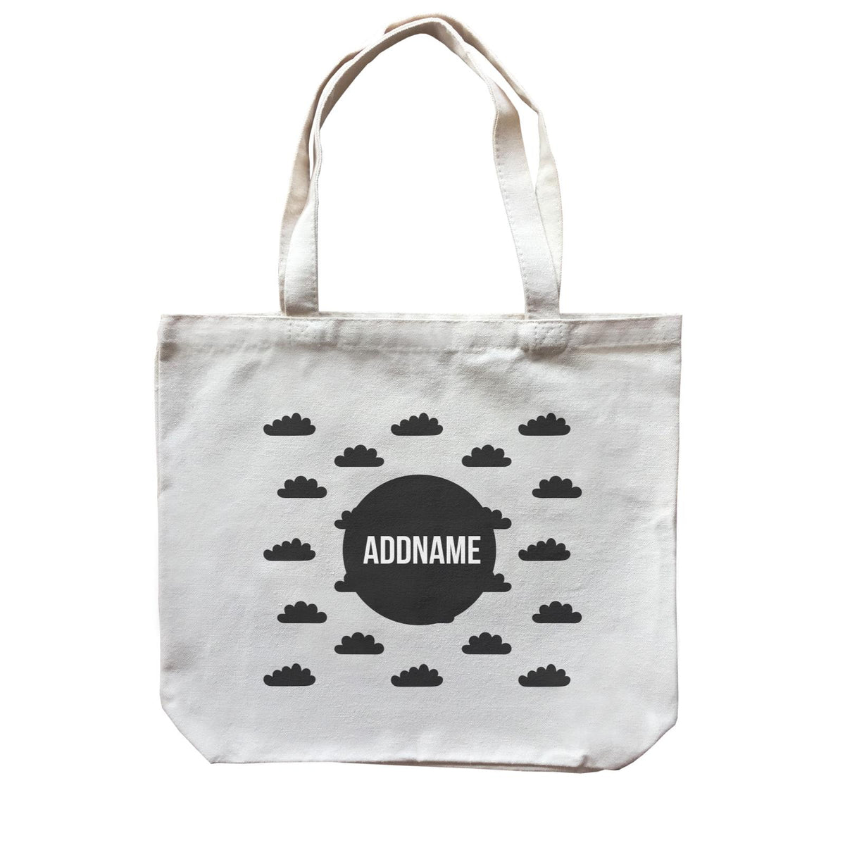 Monochrome Black Circle with Clouds Addname Canvas Bag