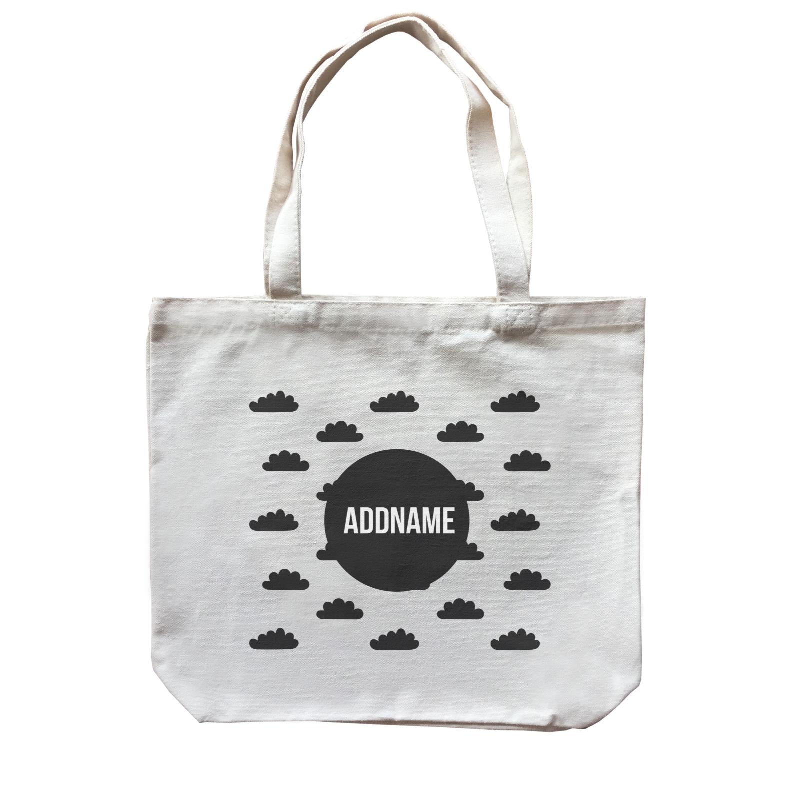 Monochrome Black Circle with Clouds Addname Canvas Bag