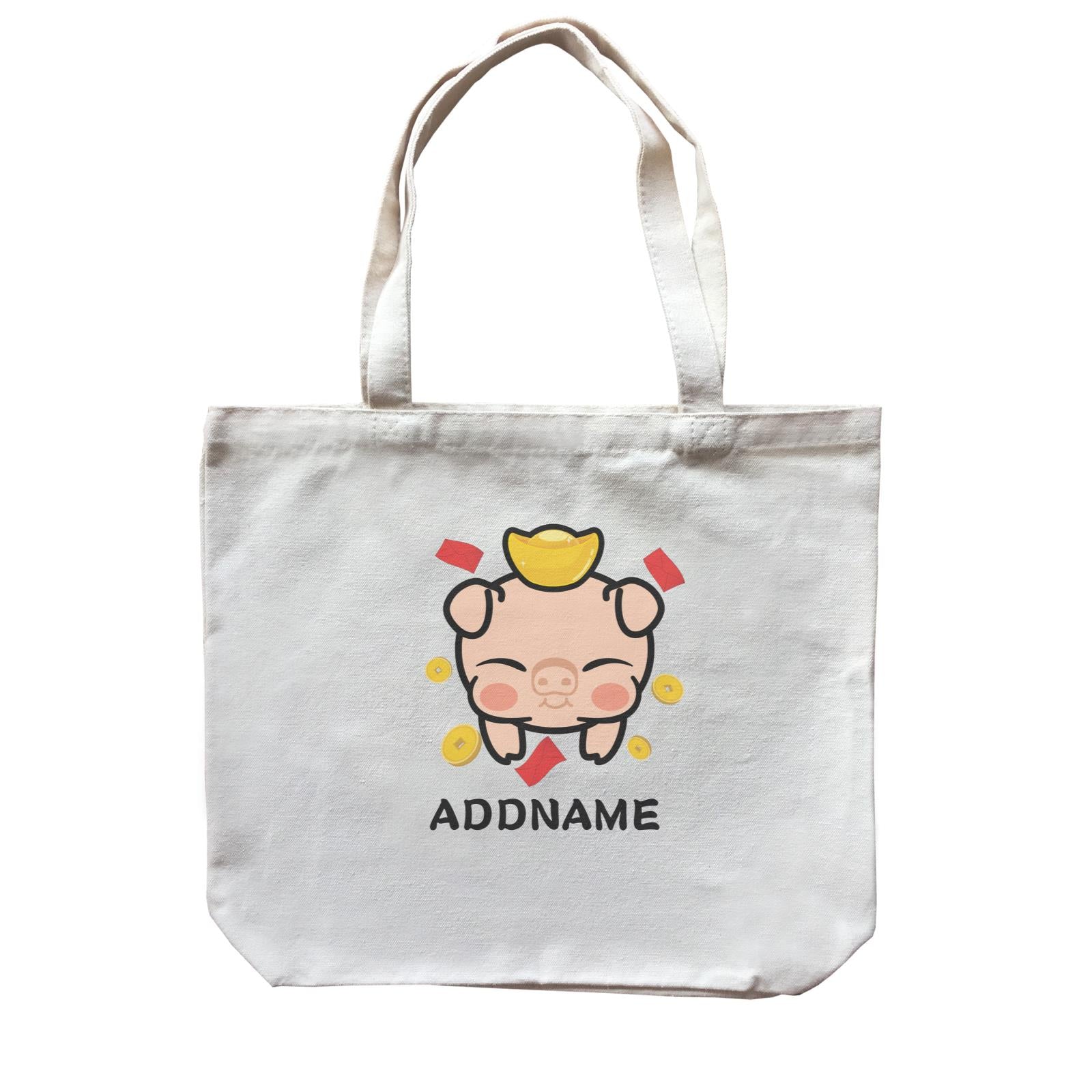 Prosperity Pig Baby Head with Gold Accessories Canvas Bag