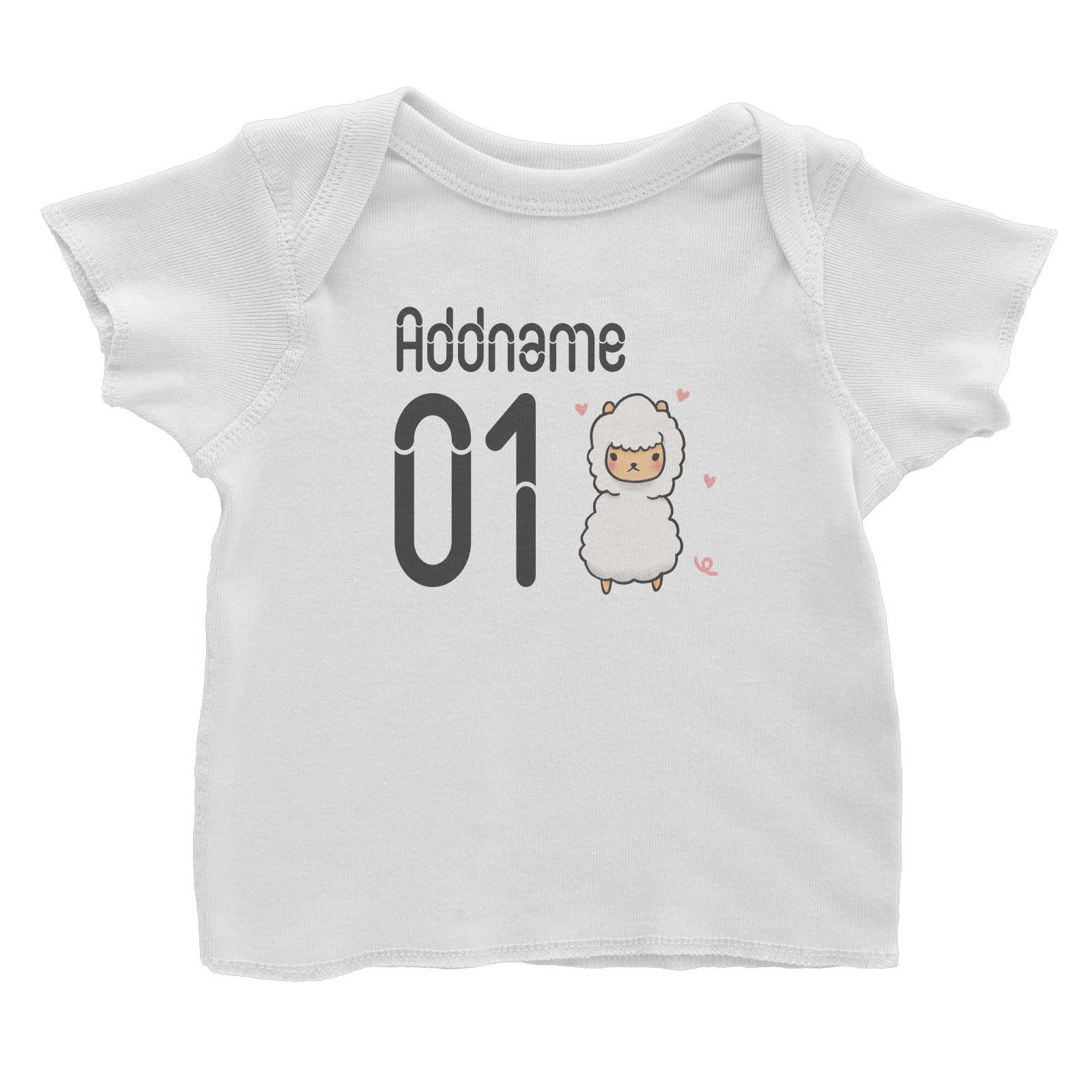 Name and Number Cute Hand Drawn Style Alpaca Baby T-Shirt (FLASH DEAL)