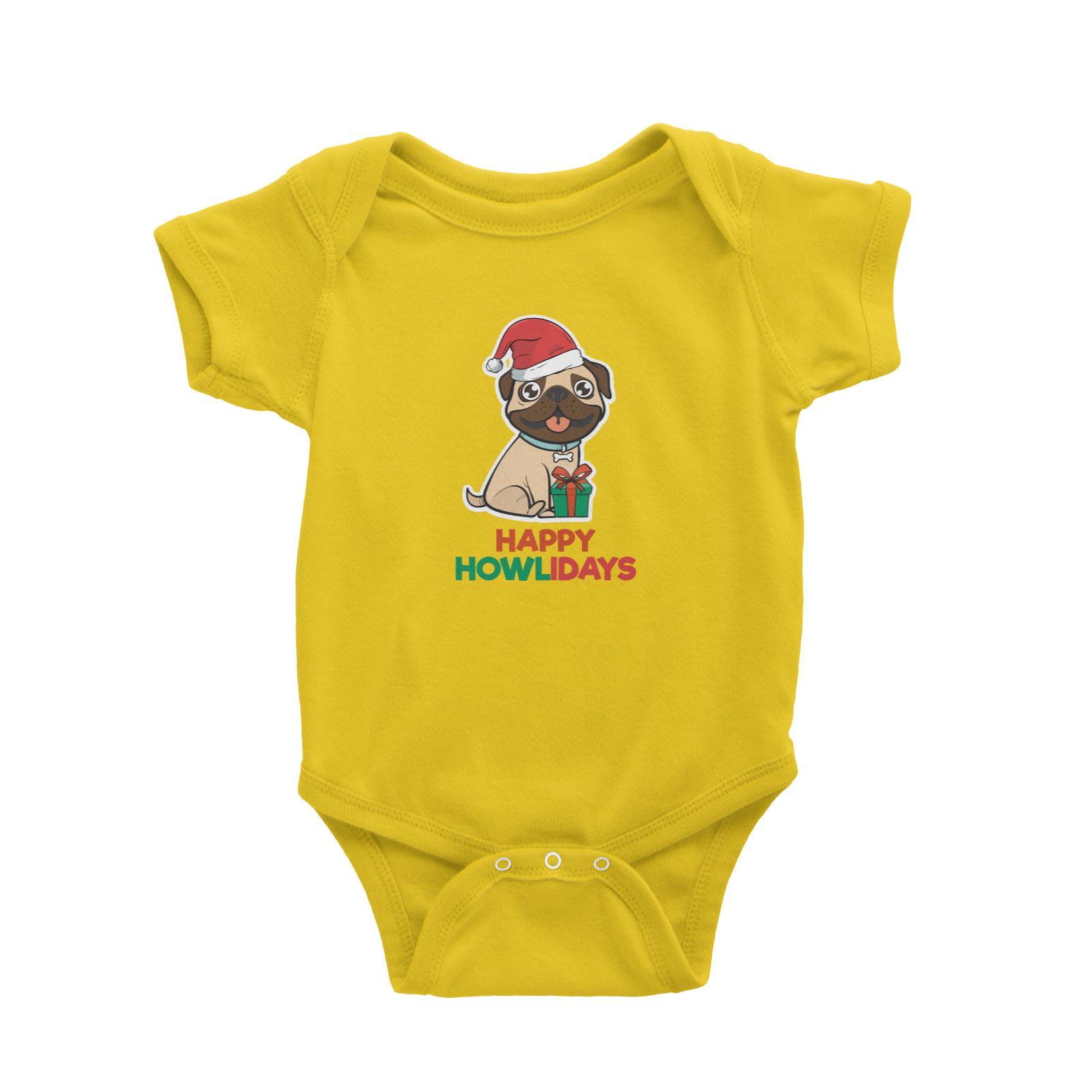 Happy Howlidays Pug Baby Romper Christmas Animal Funny Cute Dog Lover