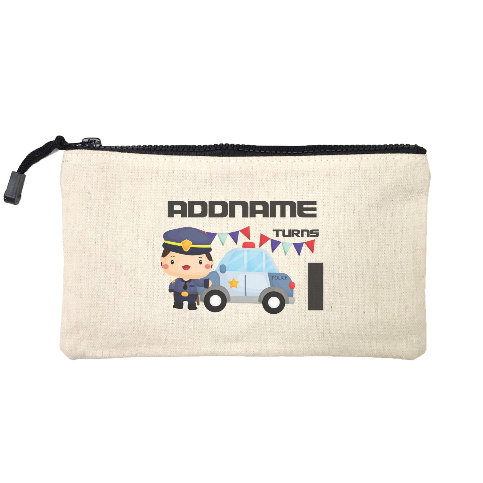 Birthday Police Officer Boy In Suit With Police Car Addname Turns 1 Mini Accessories Stationery Pouch