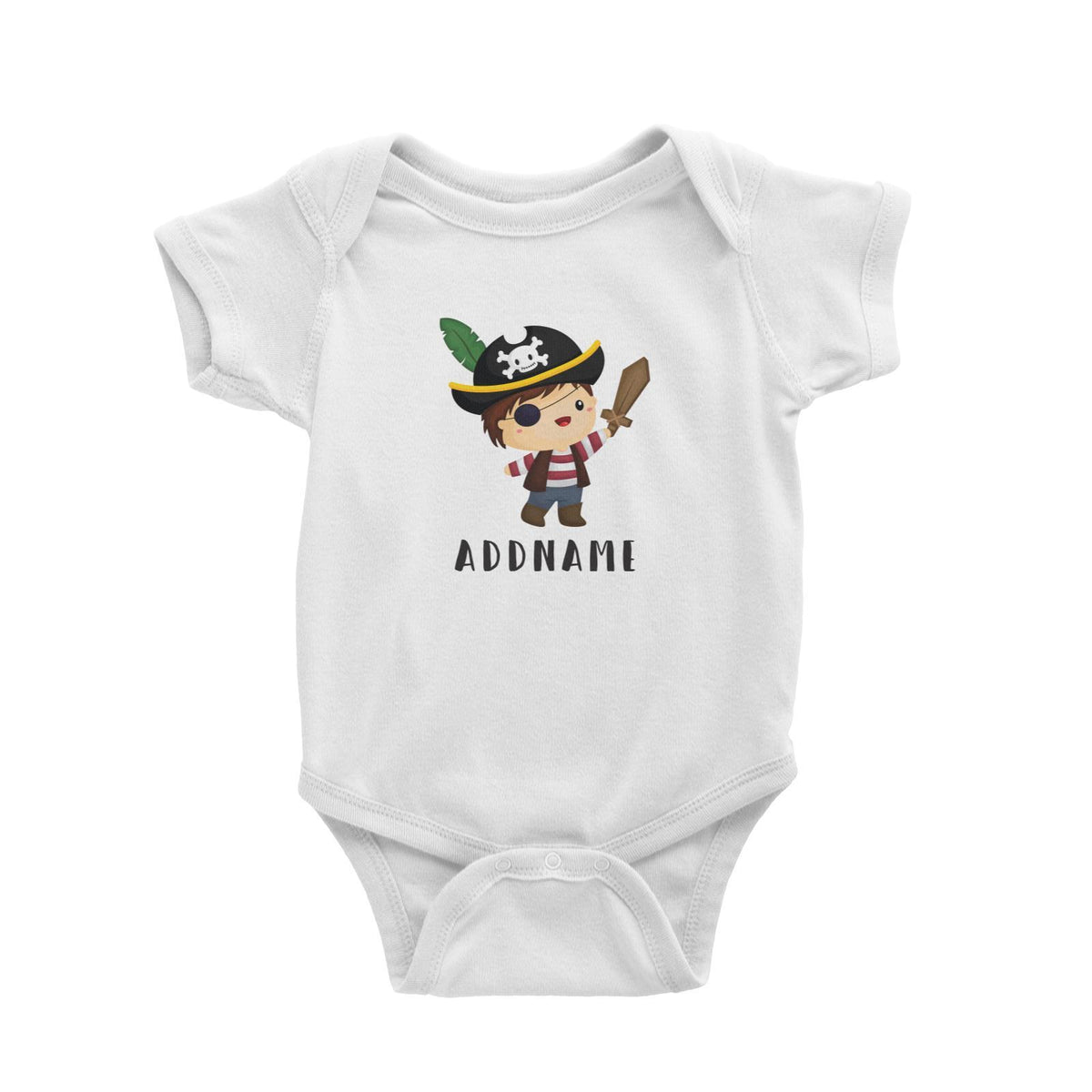 Birthday Pirate Captain Boy Playing Wodden Sword Addname Baby Romper