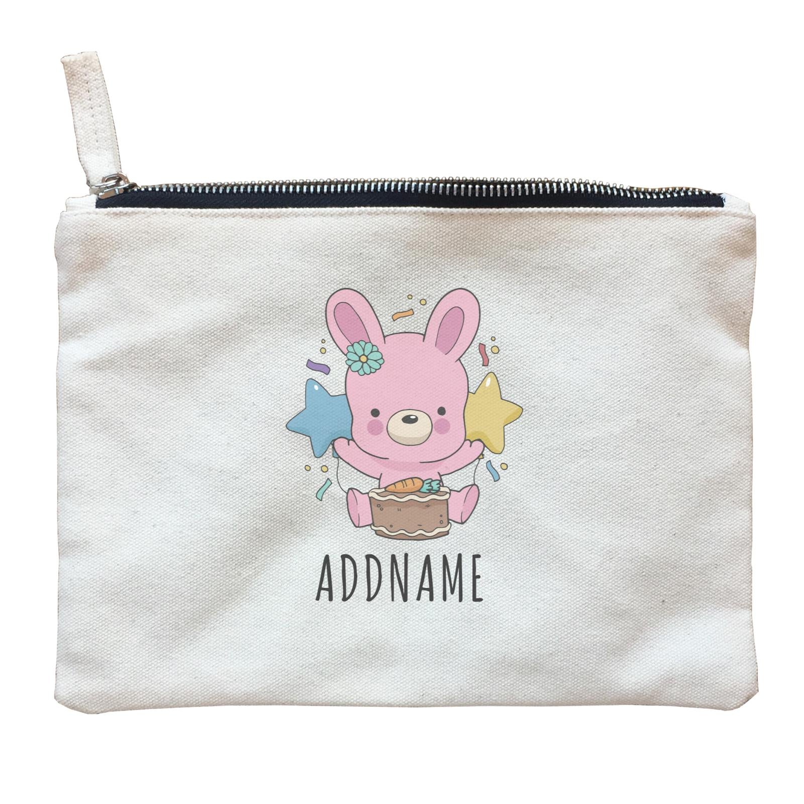 Birthday Sketch Animals Rabbit with Carrot Cake Addname Zipper Pouch