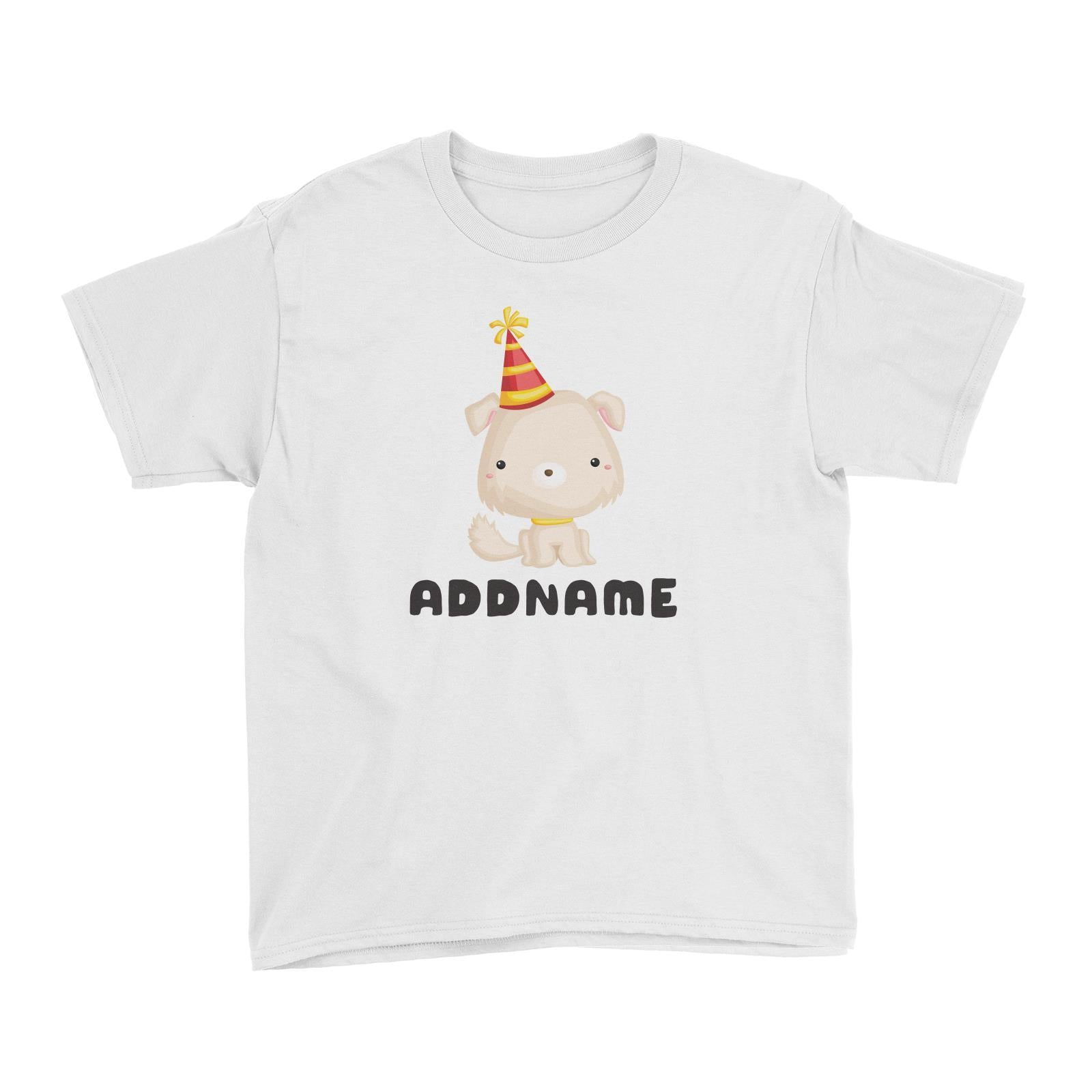 Birthday Friendly Animals Happy Dog Wearing Party Hat Addname Kid's T-Shirt