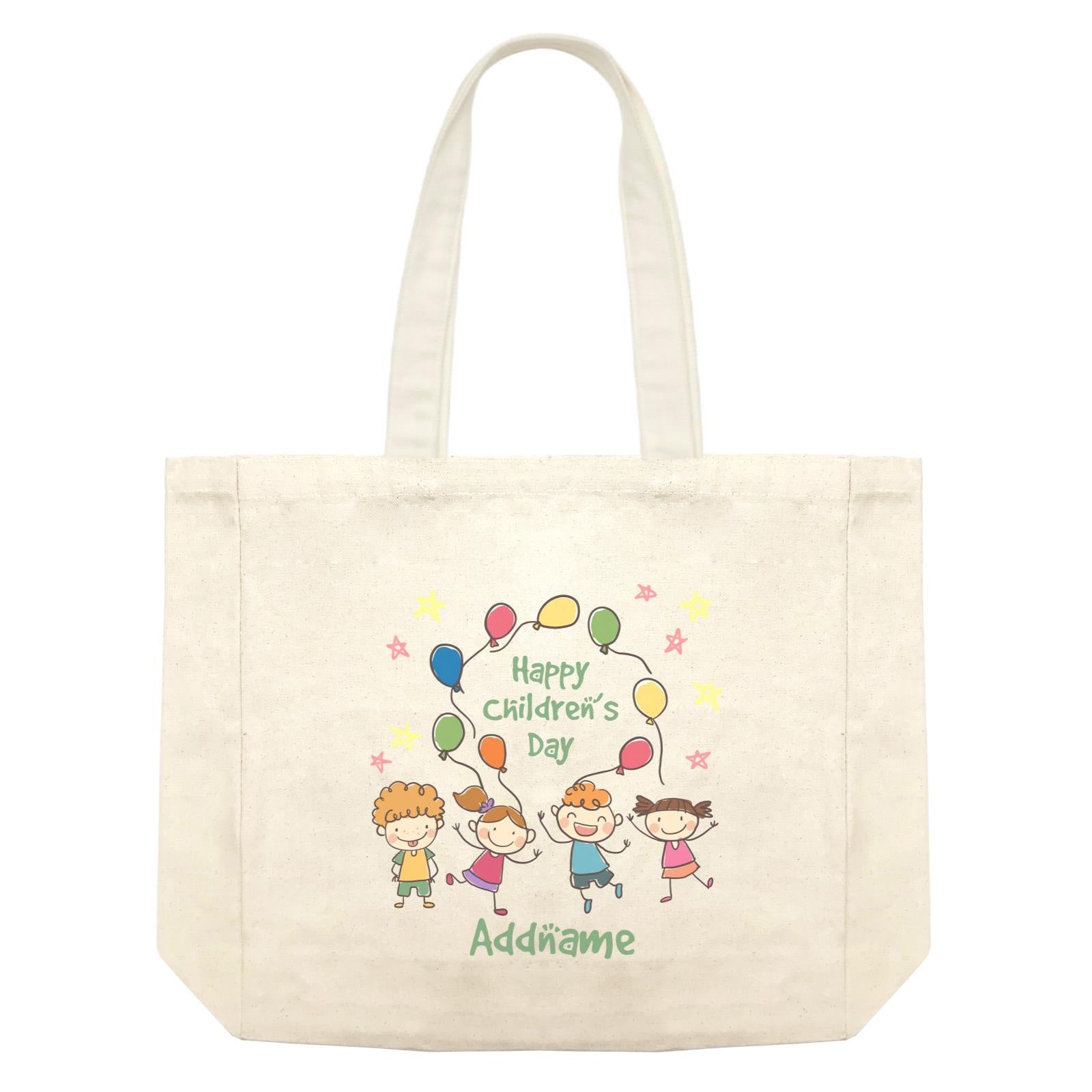 Children's Day Gift Series Four Cute Children With Balloons Addname Shopping Bag