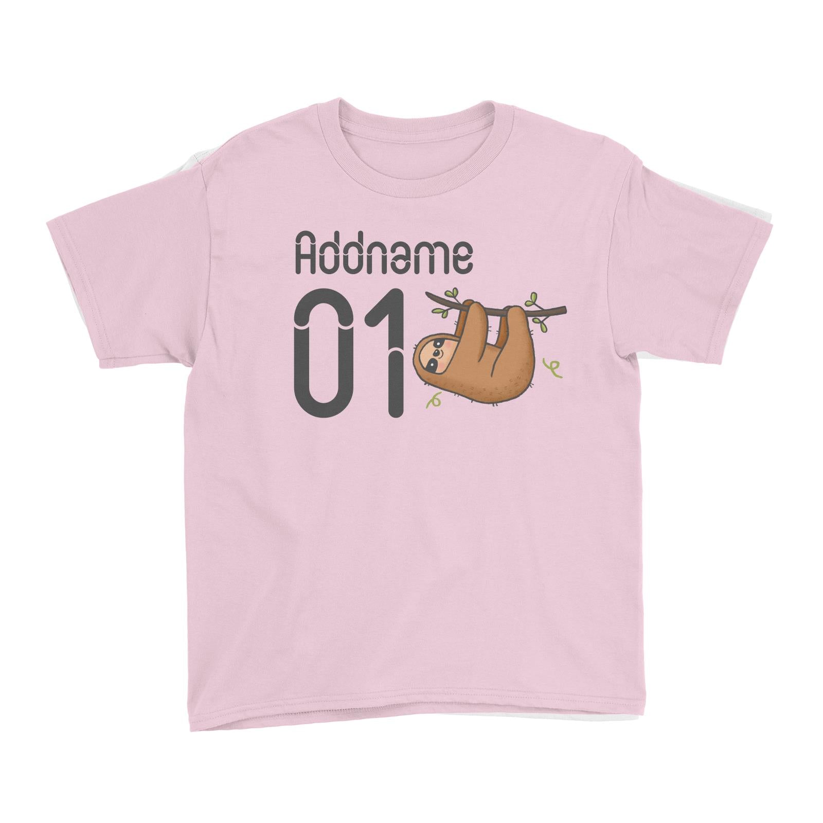 Name and Number Cute Hand Drawn Style Sloth Kid's T-Shirt