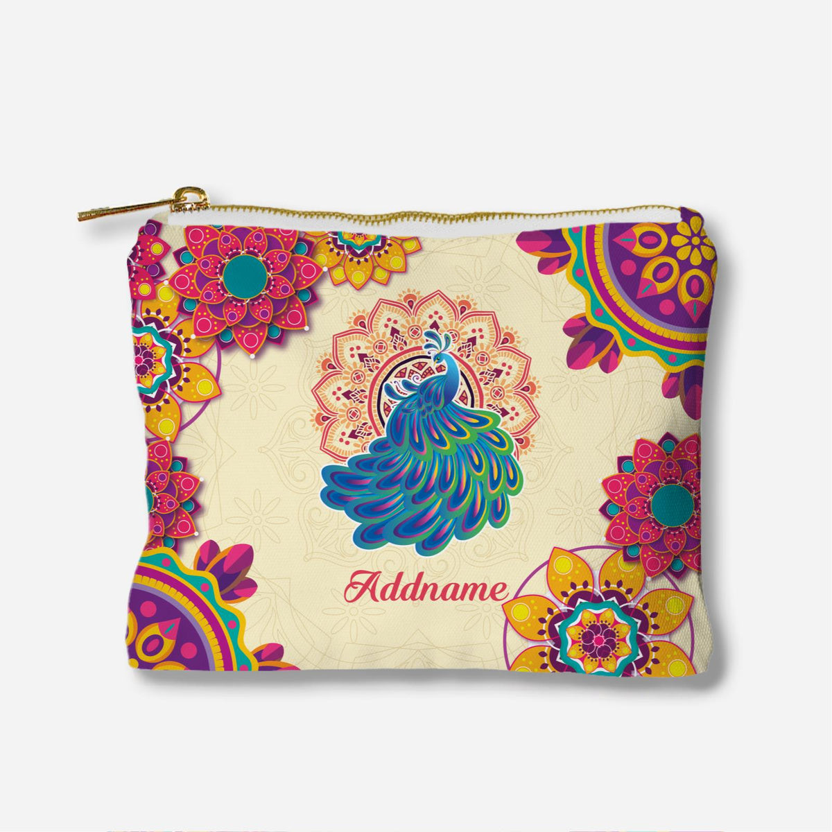 Deepavali Series Virtue Peacock Full Print Zipper Pouch - Red Mandala