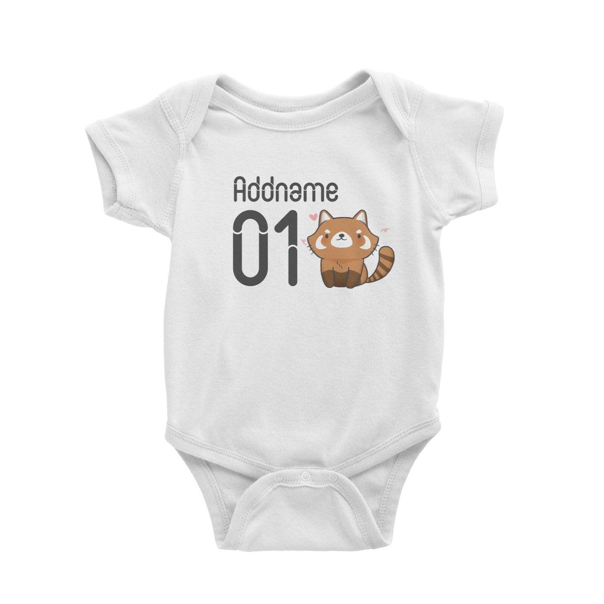 Name and Number Cute Hand Drawn Style Red Panda Baby Romper
