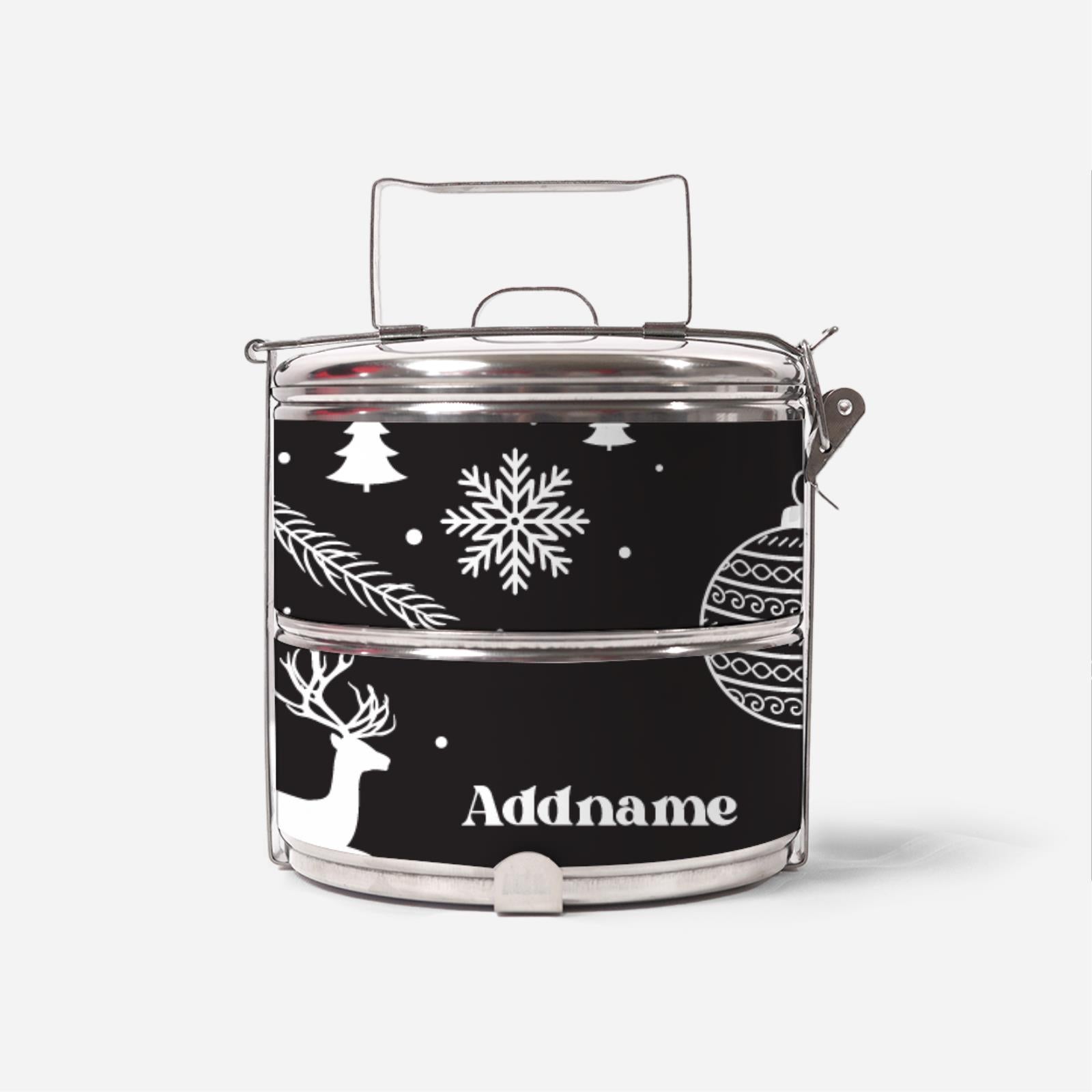 Christmas Series Standard Two Tier Tiffin Carrier - Jubilant Reindeers Black