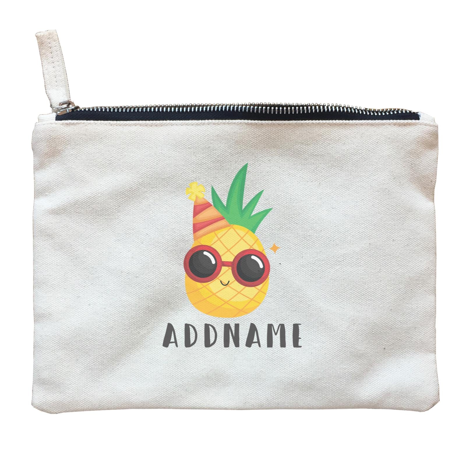 Birthday Hawaii Cool Pineapple Wearing Glasses And Party Hat Addname Zipper Pouch