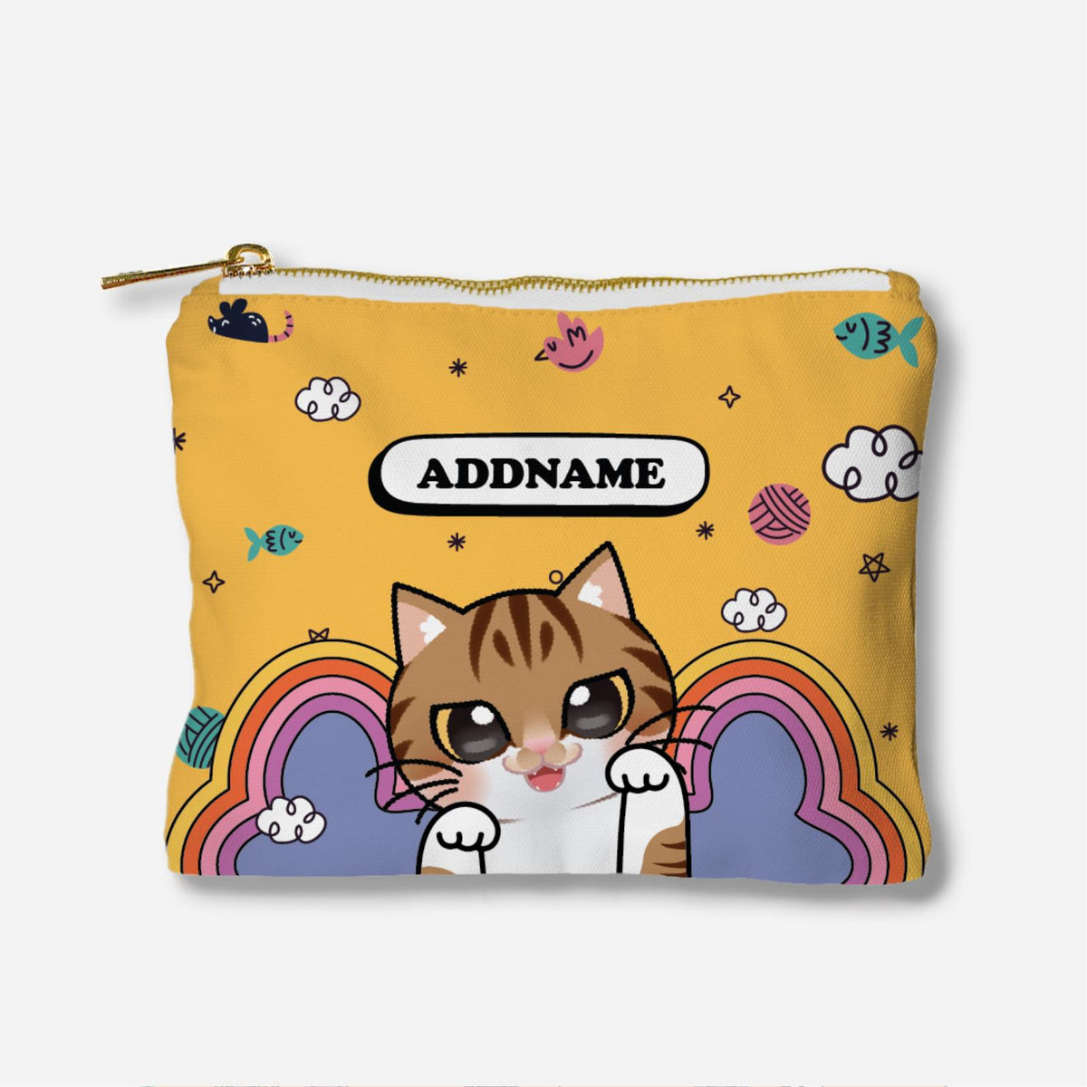 Paw Print Series Full Print Zipper Pouch - Brown Tabby Cat