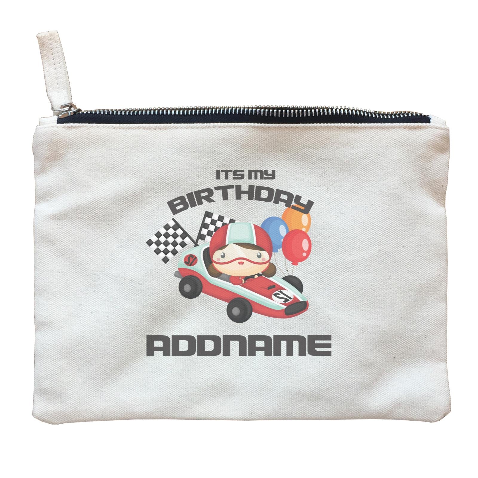 Birthday Cars Race Racer Girl With Racing Cars Its My Birthday Addname Zipper Pouch