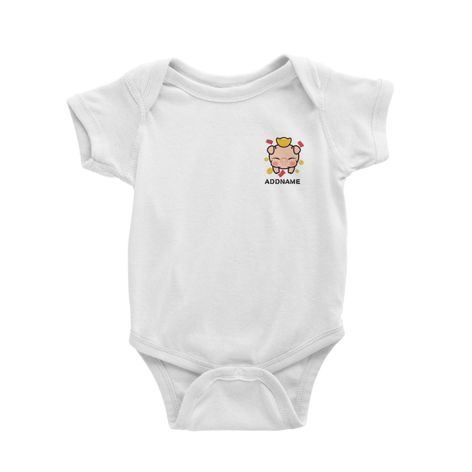 Prosperity Pig Baby Head with Gold Pocket Design Baby Romper