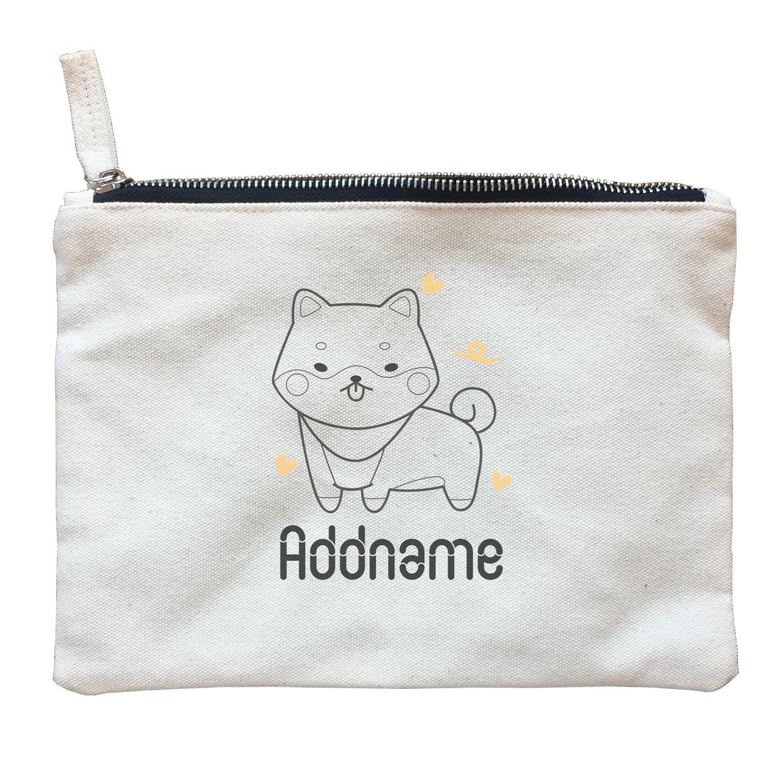 Coloring Outline Cute Hand Drawn Animals Dogs Shiba Addname Zipper Pouch
