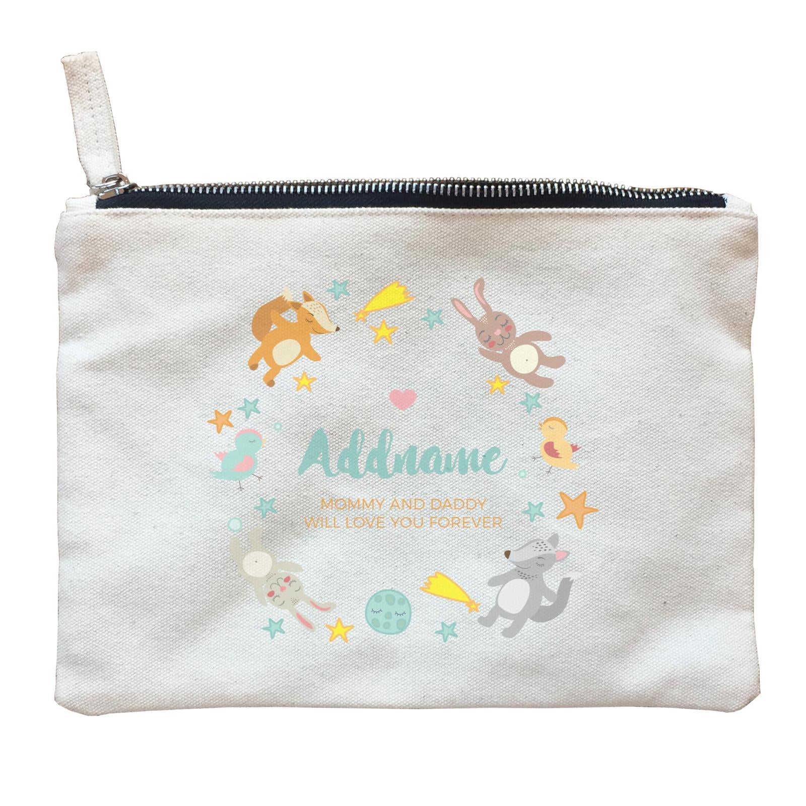 Cute Woodland Animals with Star Elements Personalizable with Name and Text Zipper Pouch