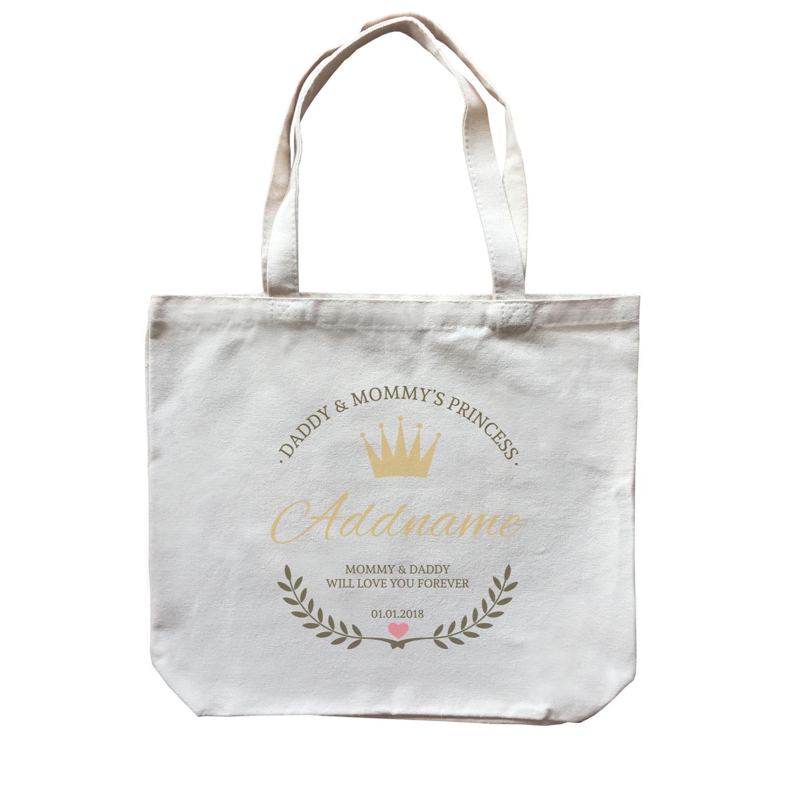 Daddy and Mommy's Princess with Tiara Wreath Personazliable with Name Text and Date Canvas Bag