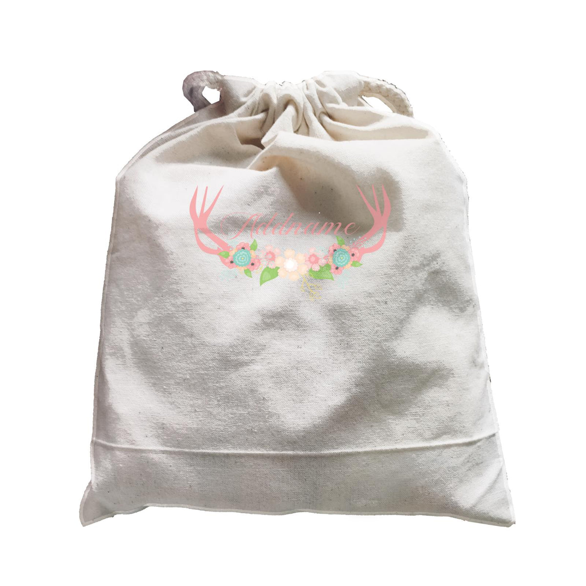 Basic Family Series Pastel Deer Pink Deer Antlers With Flower Addname Satchel