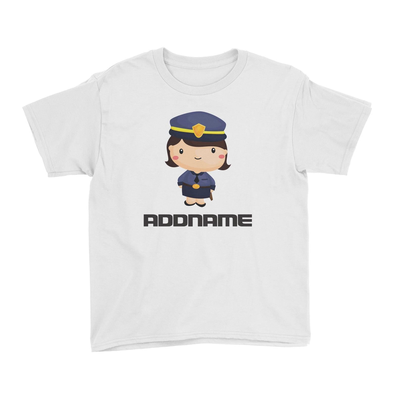 Birthday Police Officer Short Hair Girl  In Suit Addname Kid's T-Shirt