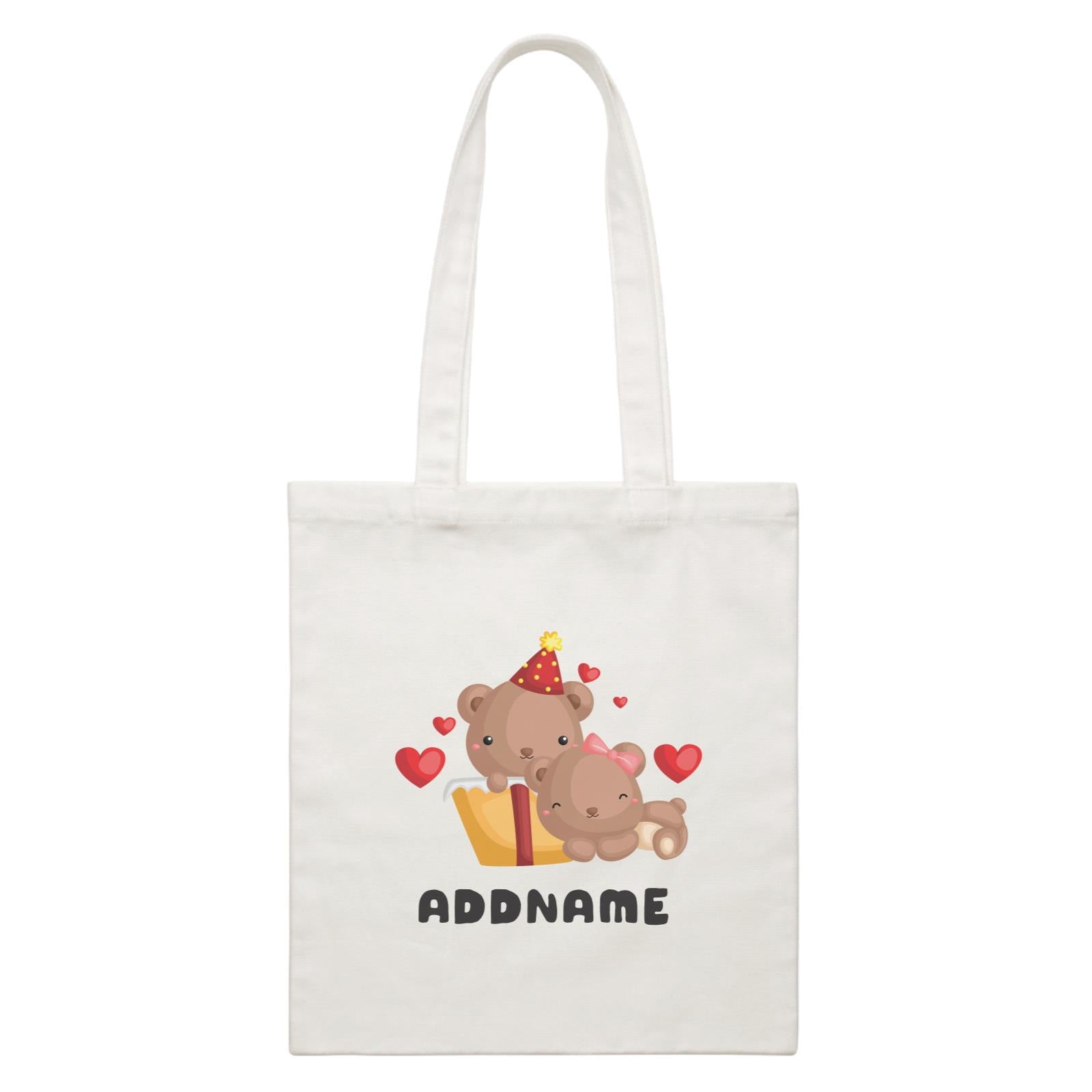 Birthday Friendly Animals Happy Two Bears Open Present Addname White Canvas Bag