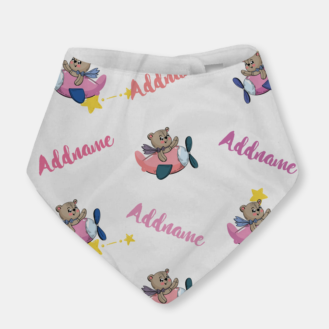 Cute Bear Pilot Girl Baby Bib