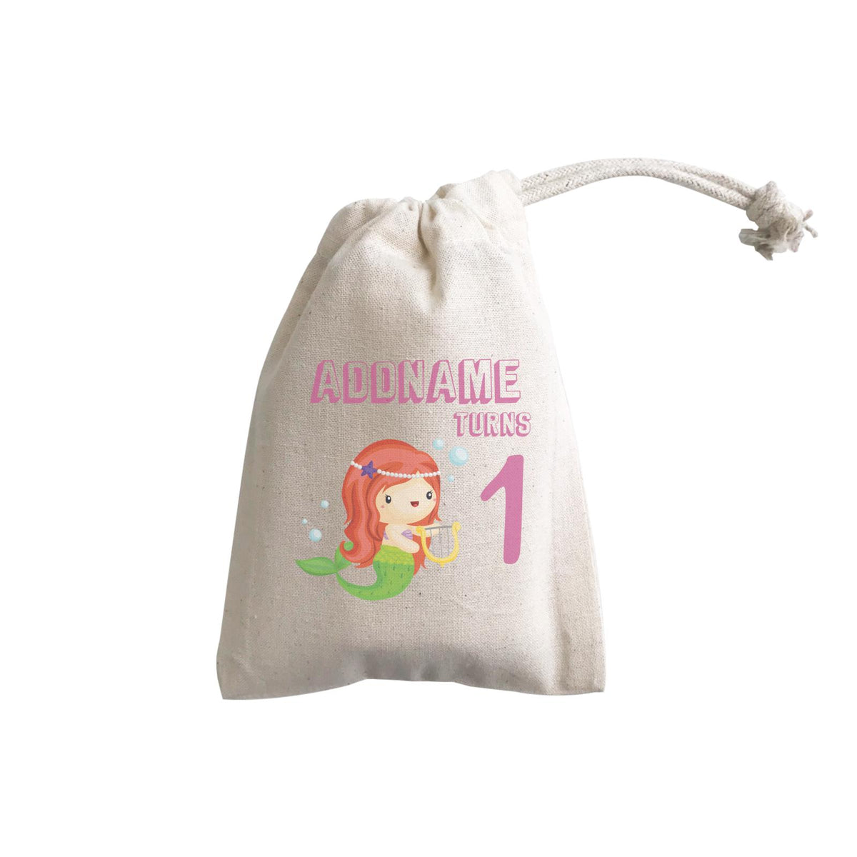 Birthday Mermaid Red Long Hair Mermaid Playing Harp Addname Turns 1 GP Gift Pouch