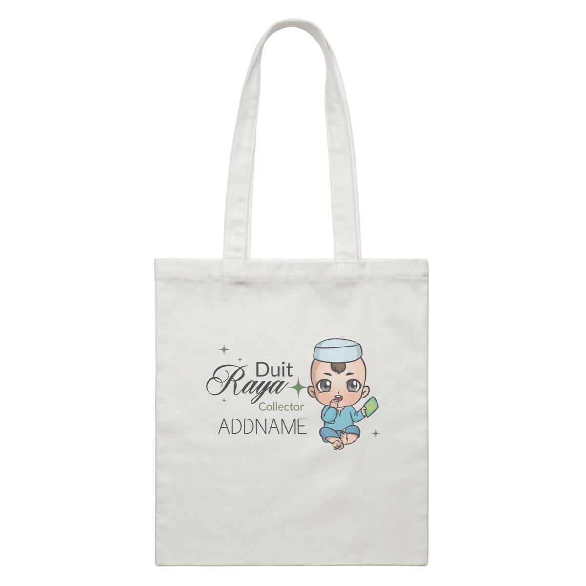Raya Chibi Baby Baby Boy Duit Raya Collector Addname White Canvas Bag