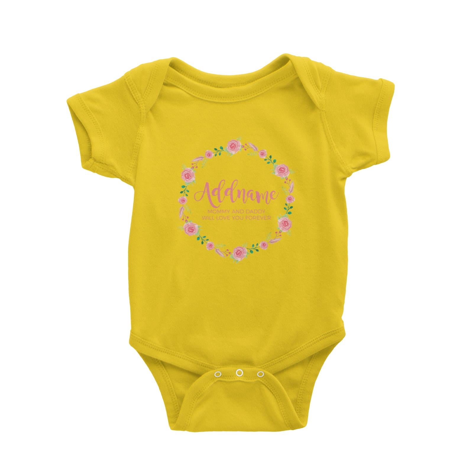 Pink Roses Wreath Personalizable with Name and Text Baby Romper