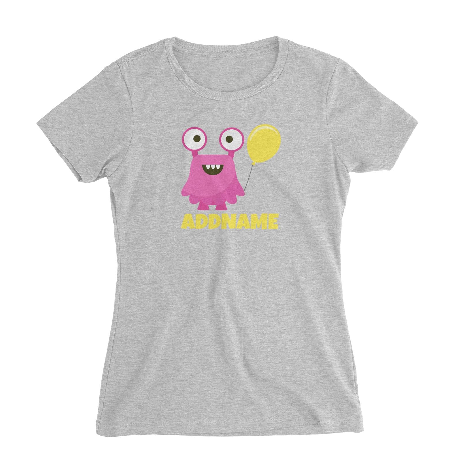 Pink Monster Birthday Theme Addname Women's Slim Fit T-Shirt