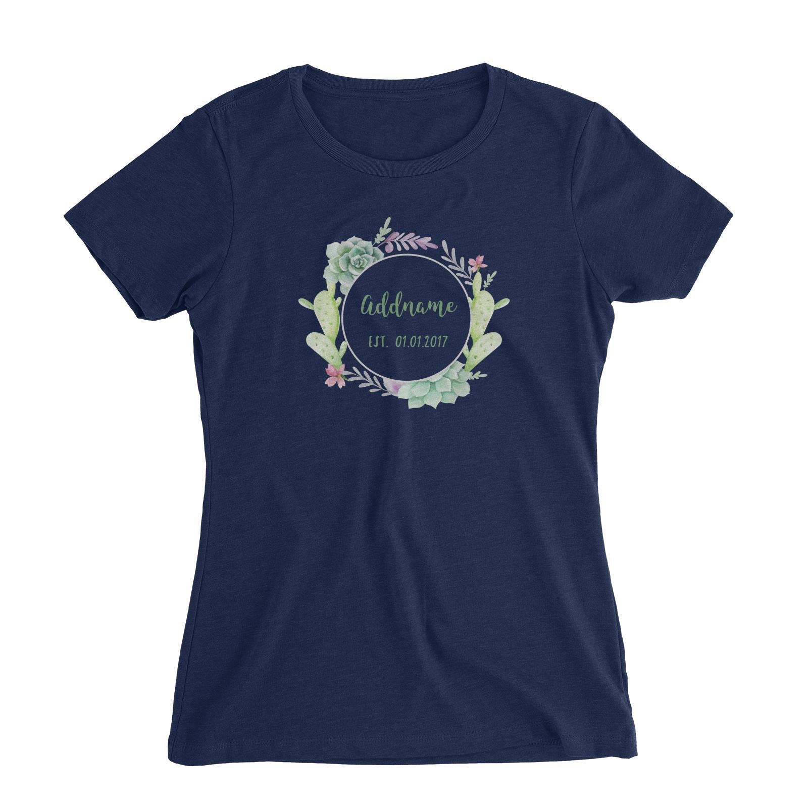 Add Name and Add Date in Succulent Wreath Women's Slim Fit T-Shirt