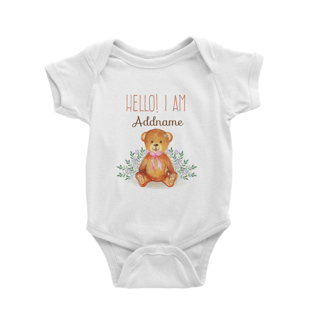 Hello I am Addname with Cuddly Bear Baby Romper Personalizable Designs Basic Newborn