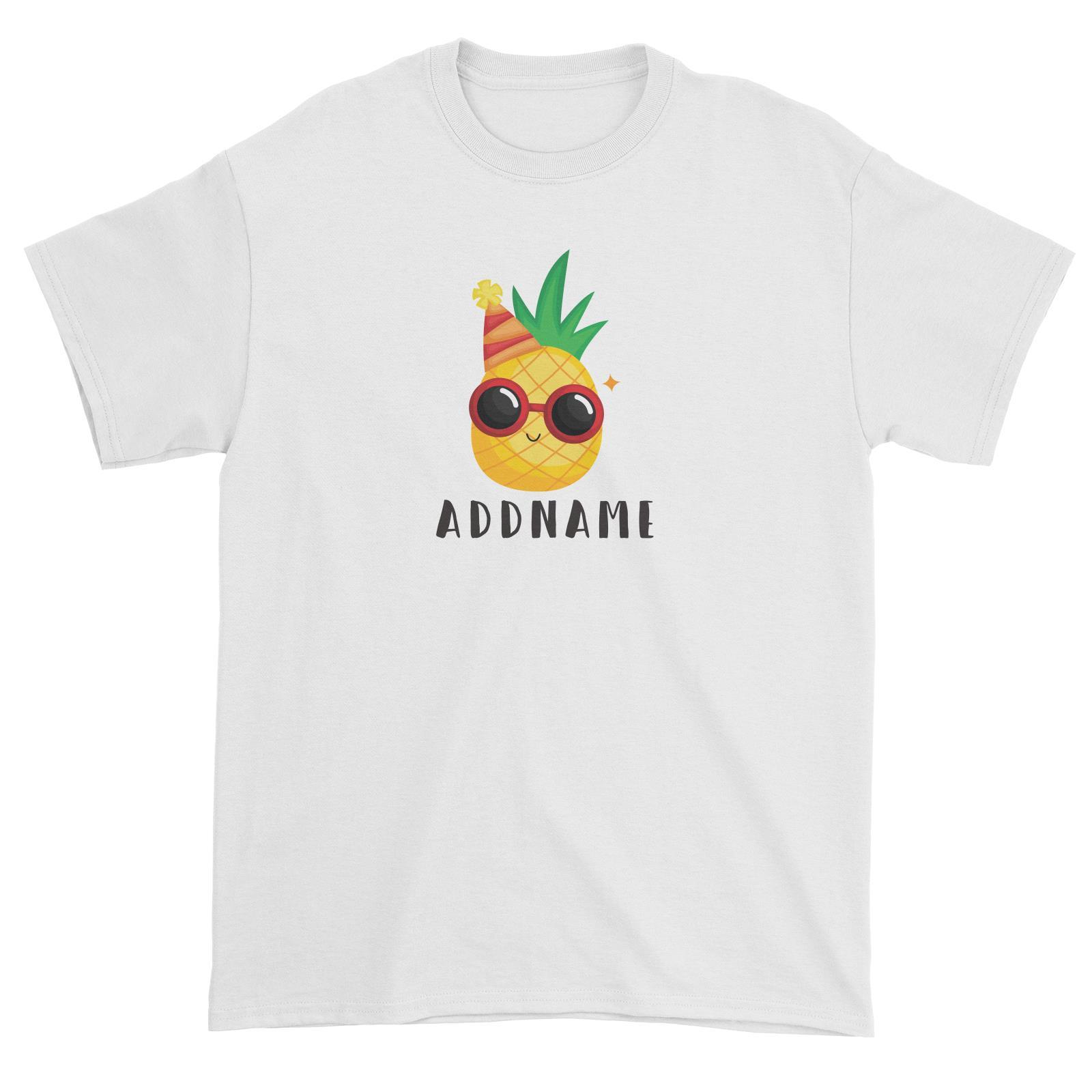 Birthday Hawaii Cool Pineapple Wearing Glasses And Party Hat Addname Unisex T-Shirt