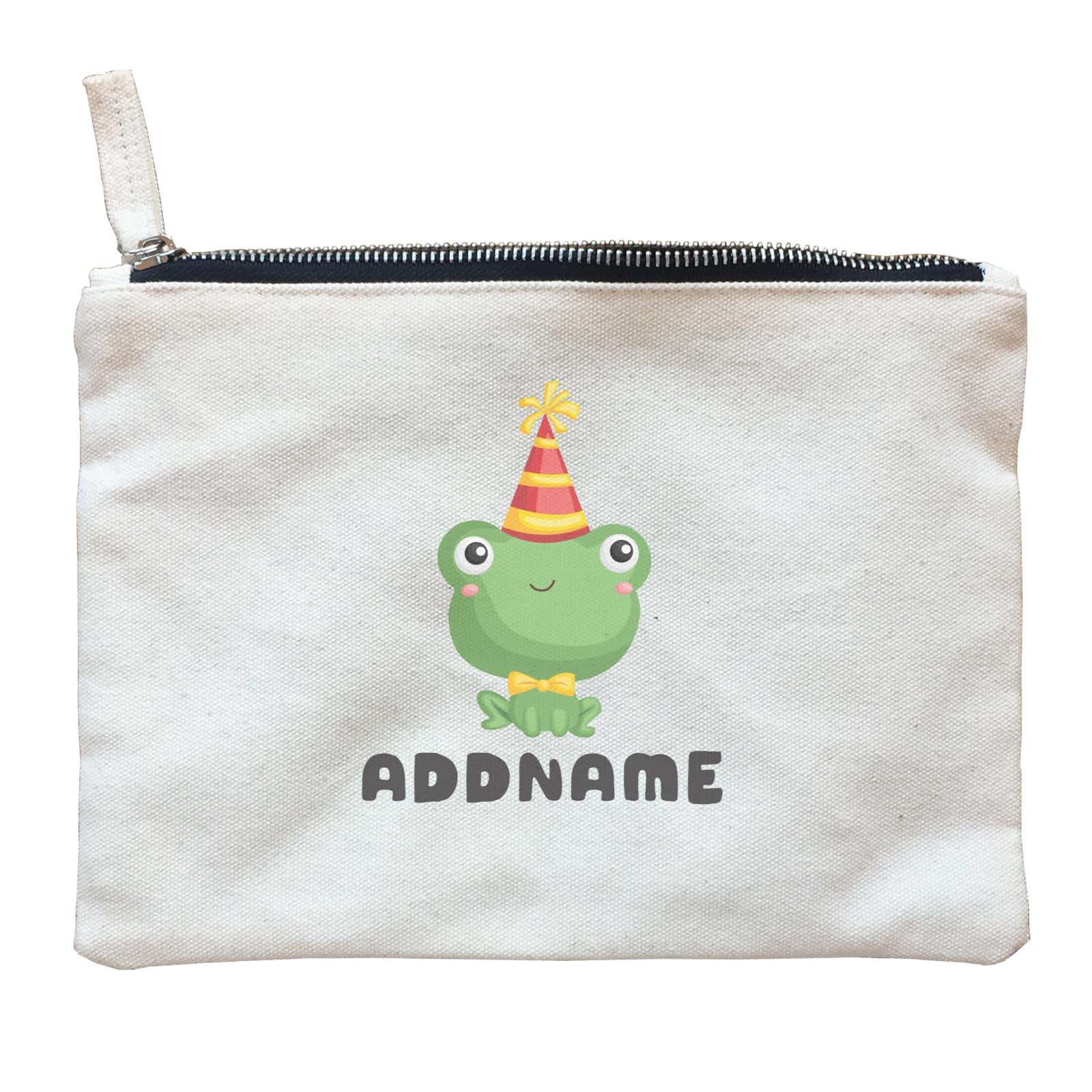 Birthday Frog Frog Wearing Party Hat Addname Zipper Pouch