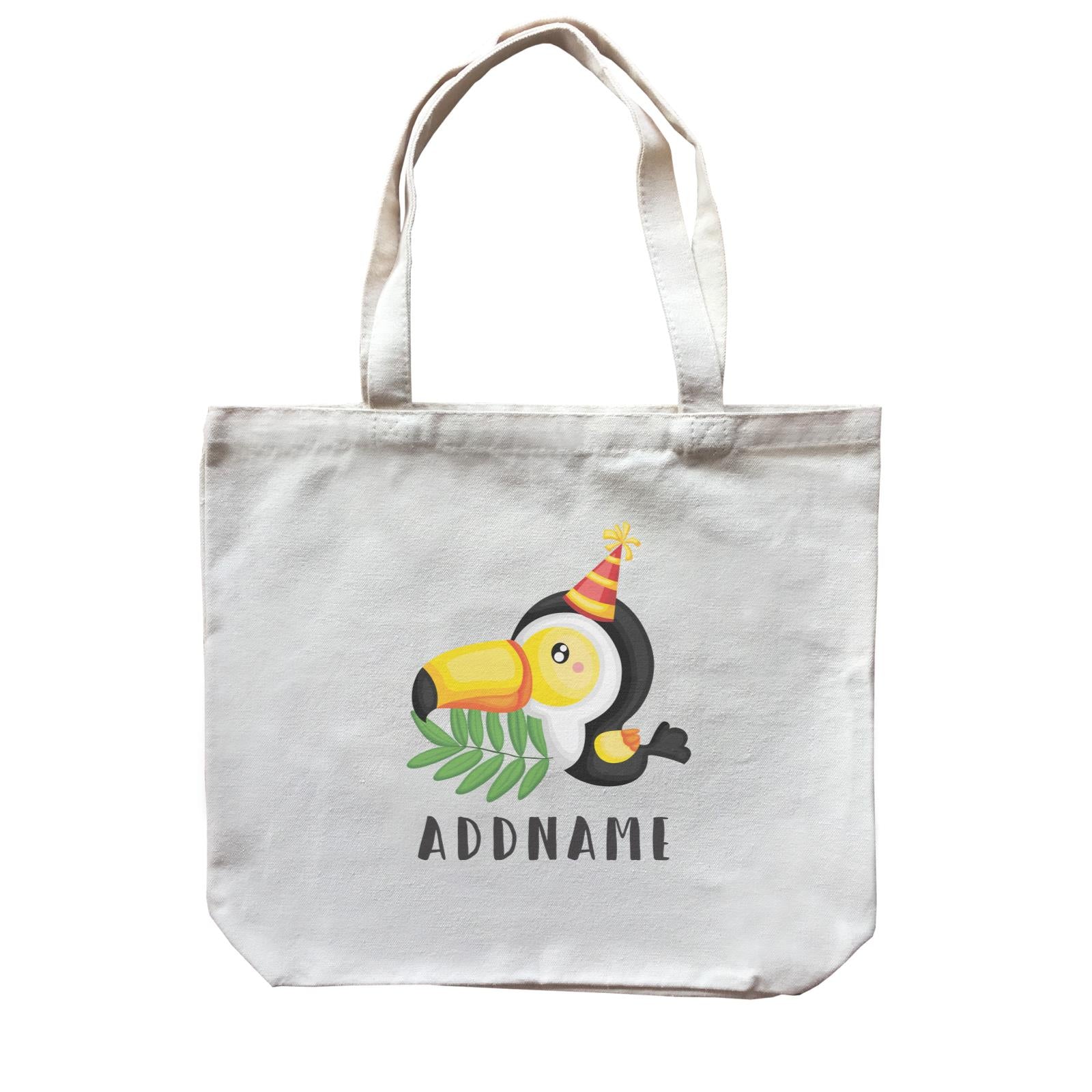 Birthday Safari Hornbill Wearing Party Hat Addname Canvas Bag