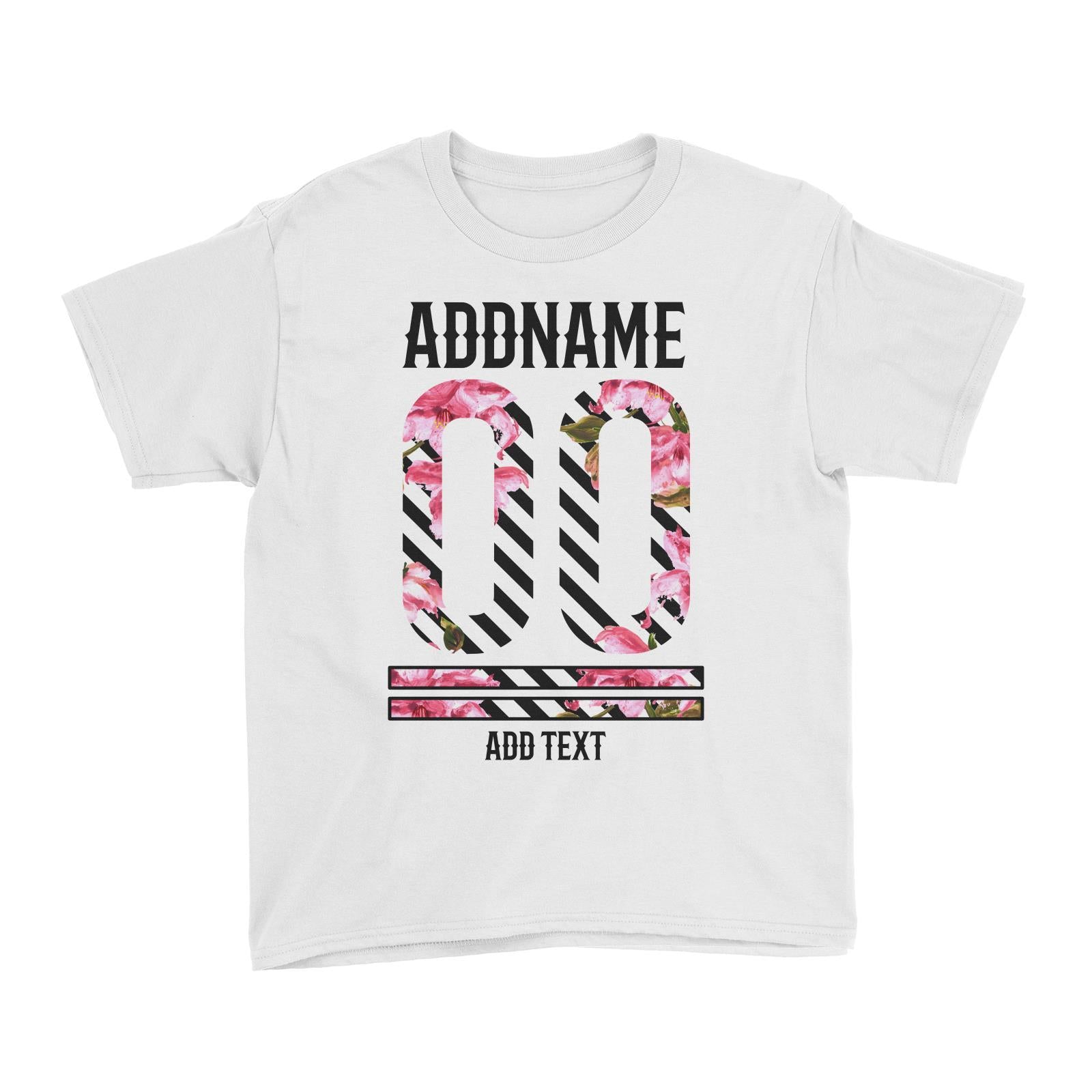 Pink Hibiscus Flower Stripes Jersey Personalizable with Name Number and Text Kid's T-Shirt