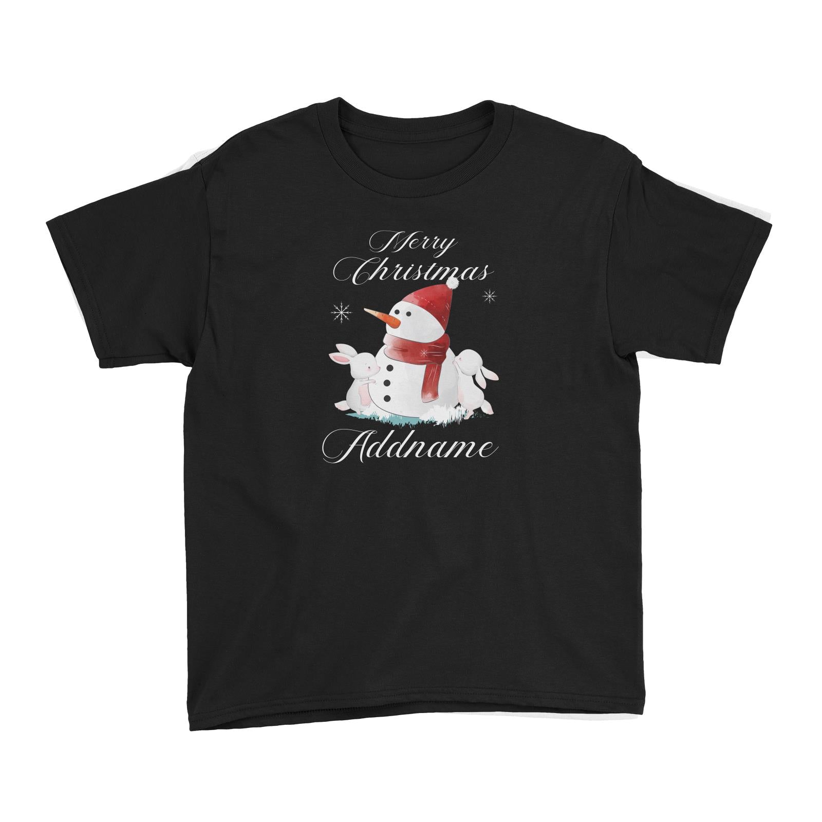 Christmas Cute Rabbits Build Snowman Merry Christmas Addname Kid's T-Shirt