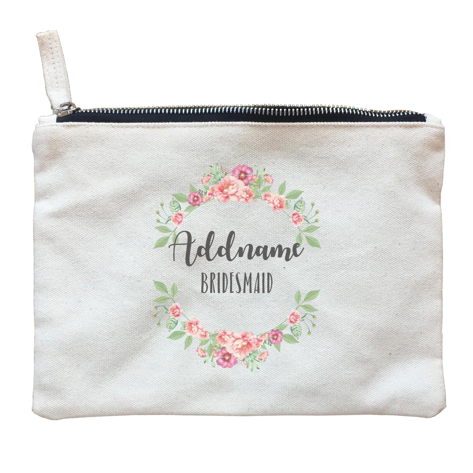 Bridesmaid Floral Sweet Coral Flower Wreath Bridesmaid Addname Zipper Pouch