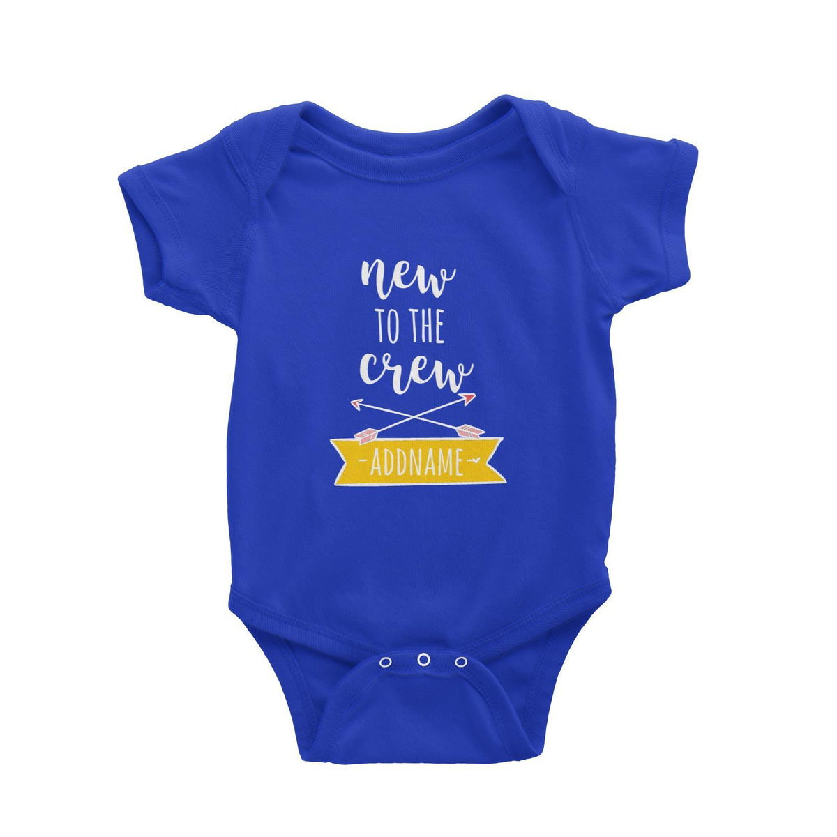 New To The Crew Addname with Arrow and Banner Baby Romper Personalizable Designs Basic Newborn