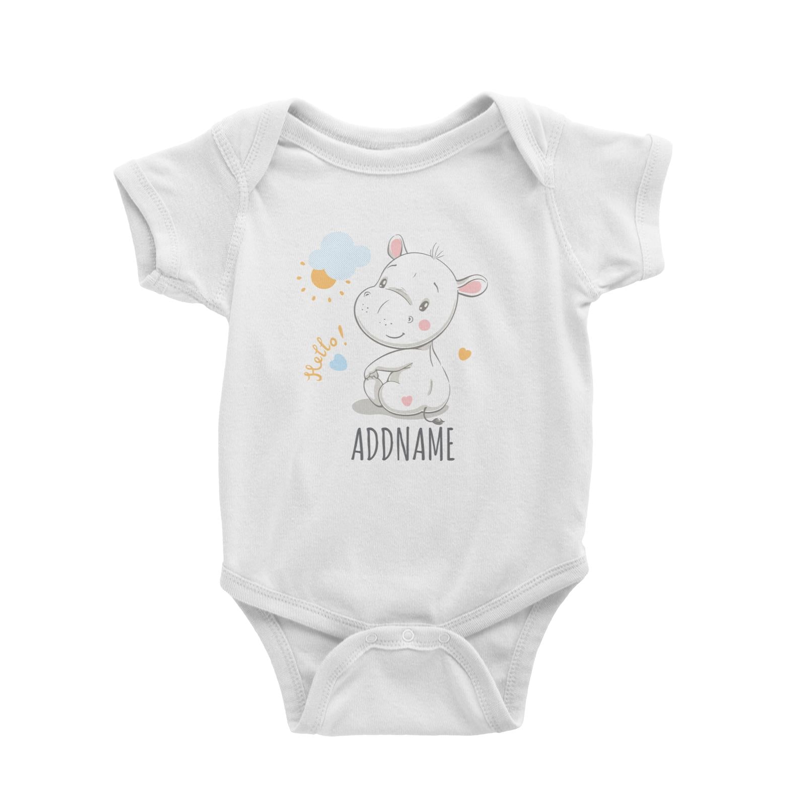 Cute Hippo Hello White Baby Romper Personalizable Designs Sweet Animal Love Newborn HG