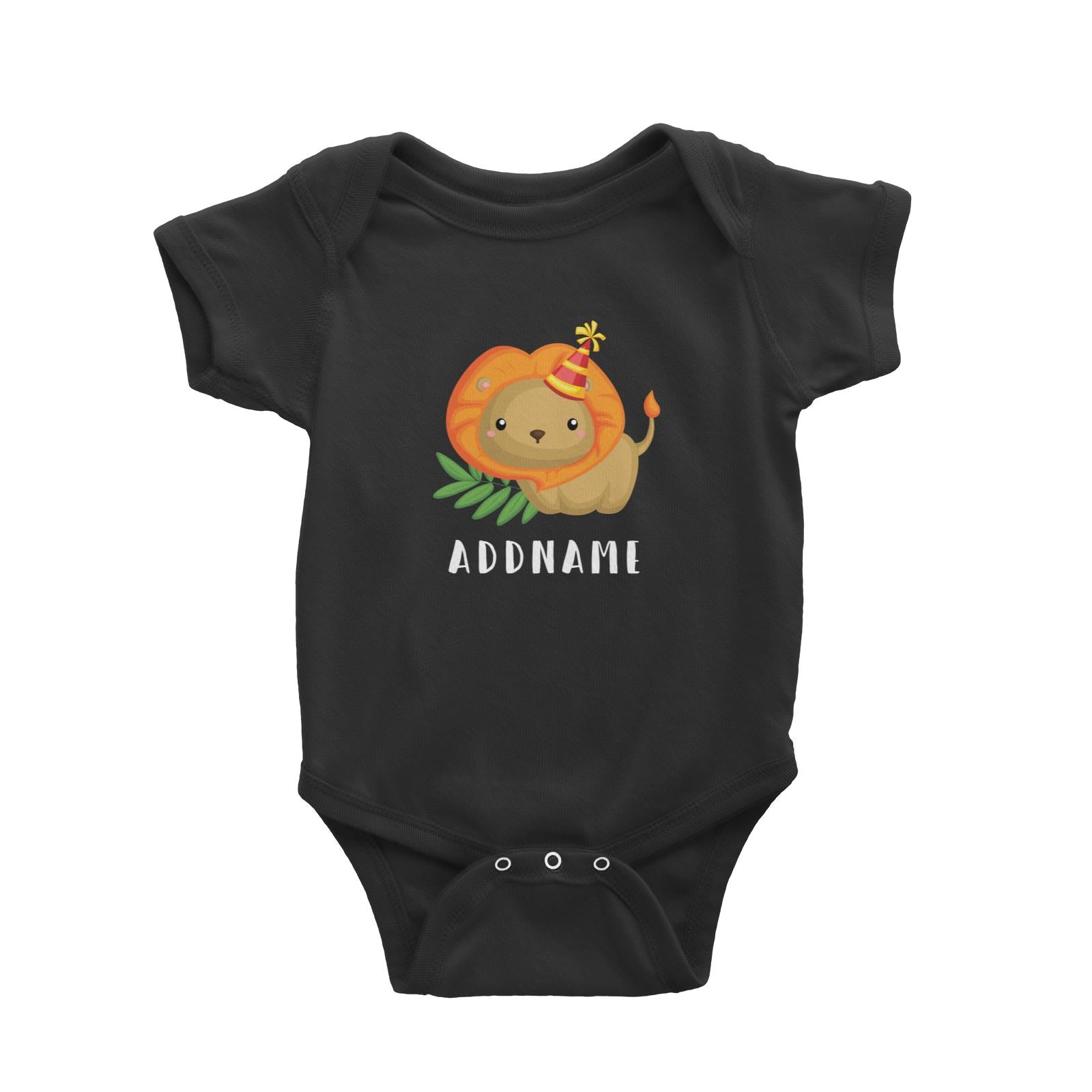 Birthday Safari Lion Wearing Party Hat Addname Baby Romper