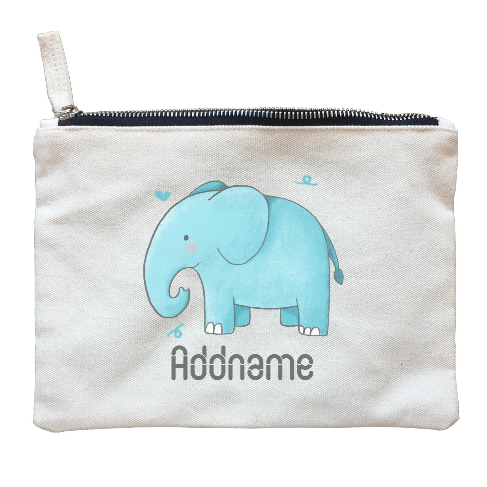 Cute Hand Drawn Style Elephant Addname Zipper Pouch