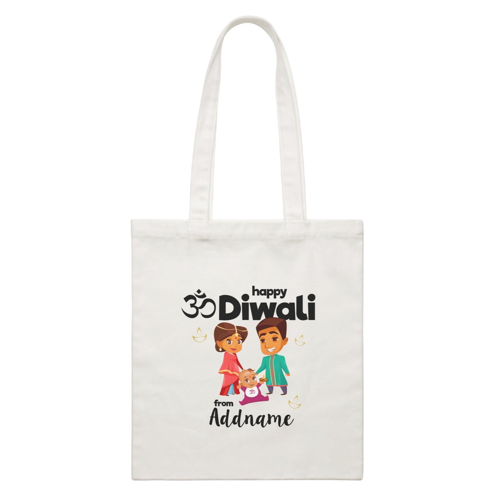 Cute Family Of Three OM Happy Diwali From Addname White Canvas Bag