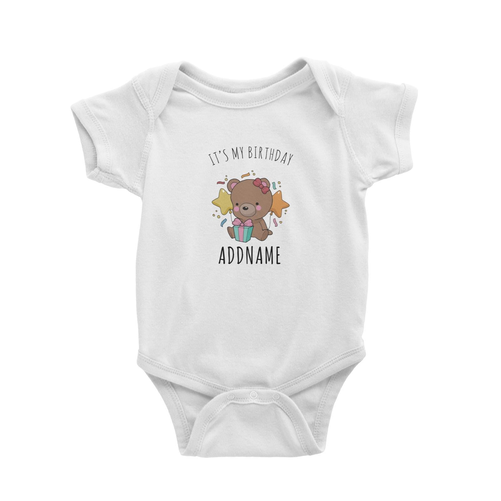 Birthday Sketch Animals Bear with Present It's My Birthday Addname Baby Romper
