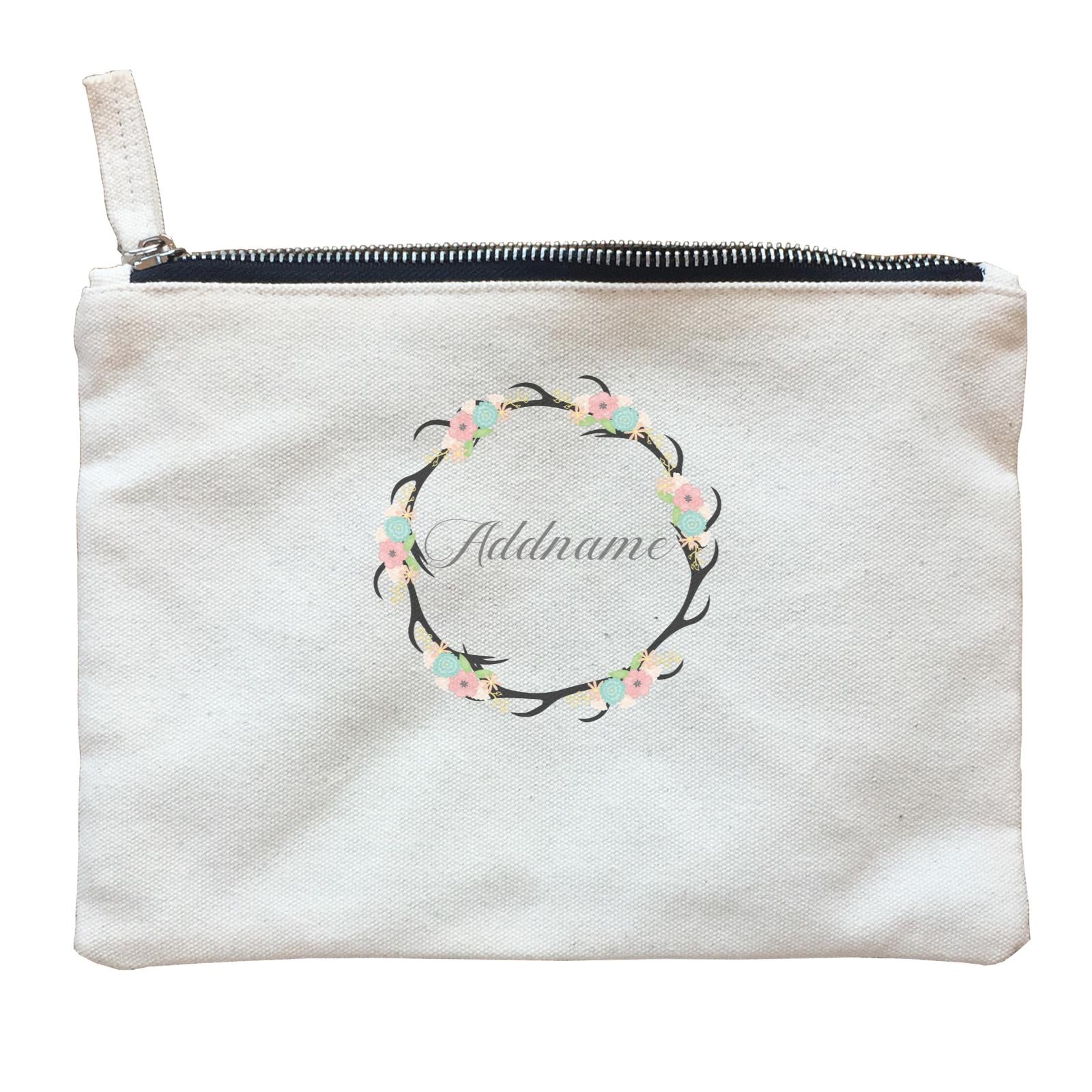Basic Family Series Pastel Deer Flower And Antlers Wreath Addname Zipper Pouch