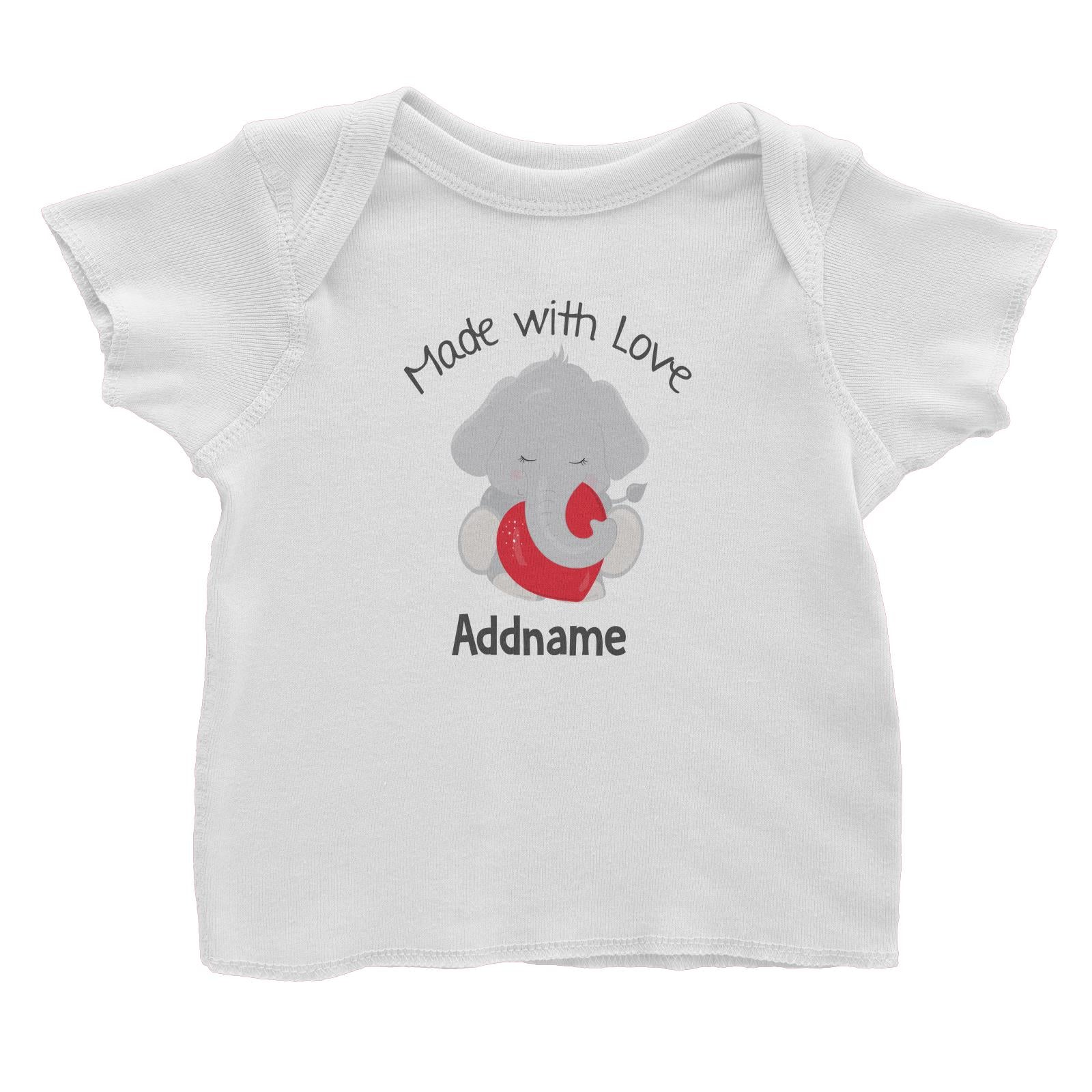 Animal Hearts Made With Love Elephant Addname Baby T-Shirt