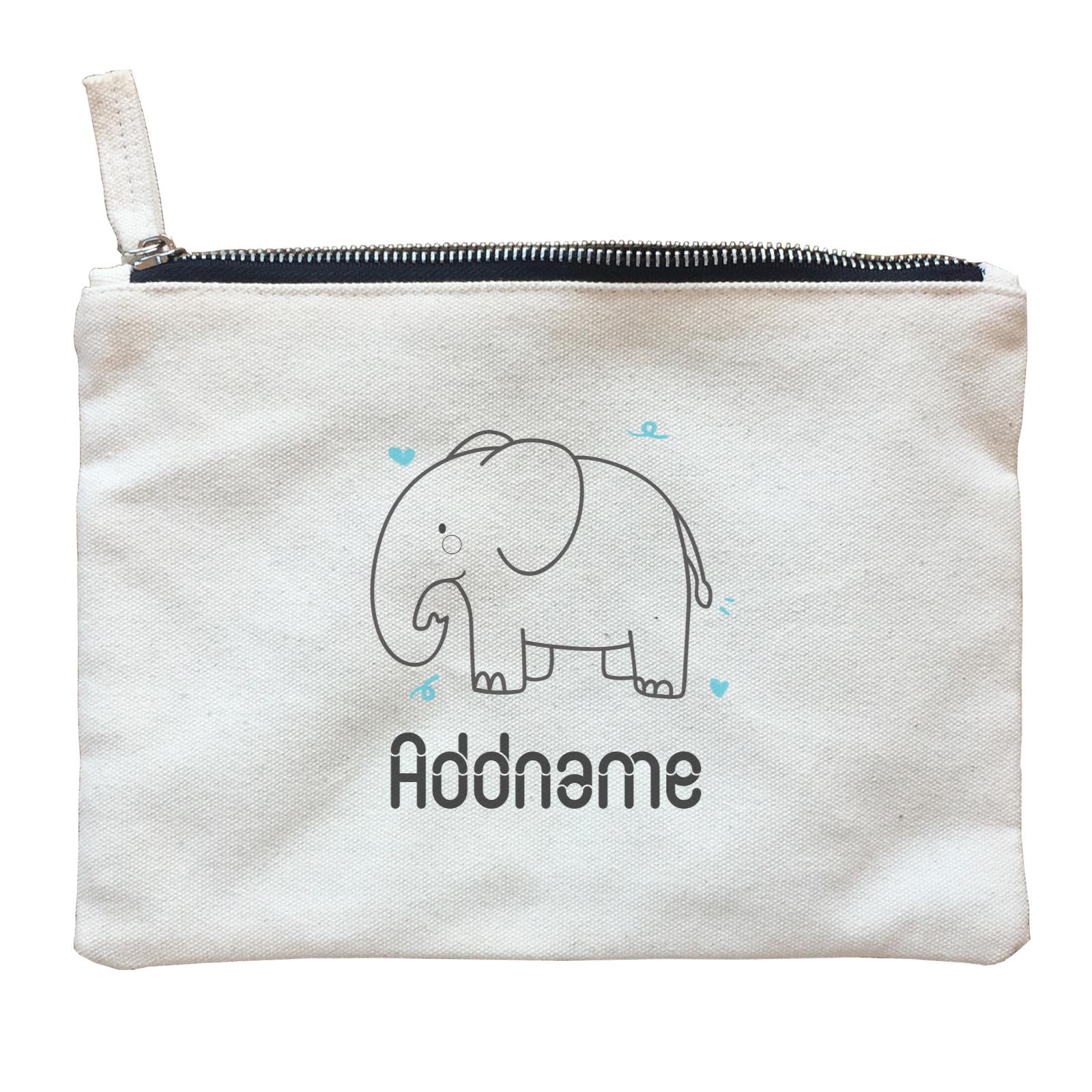 Coloring Outline Cute Hand Drawn Animals Elephants Blue Elephants Addname Zipper Pouch