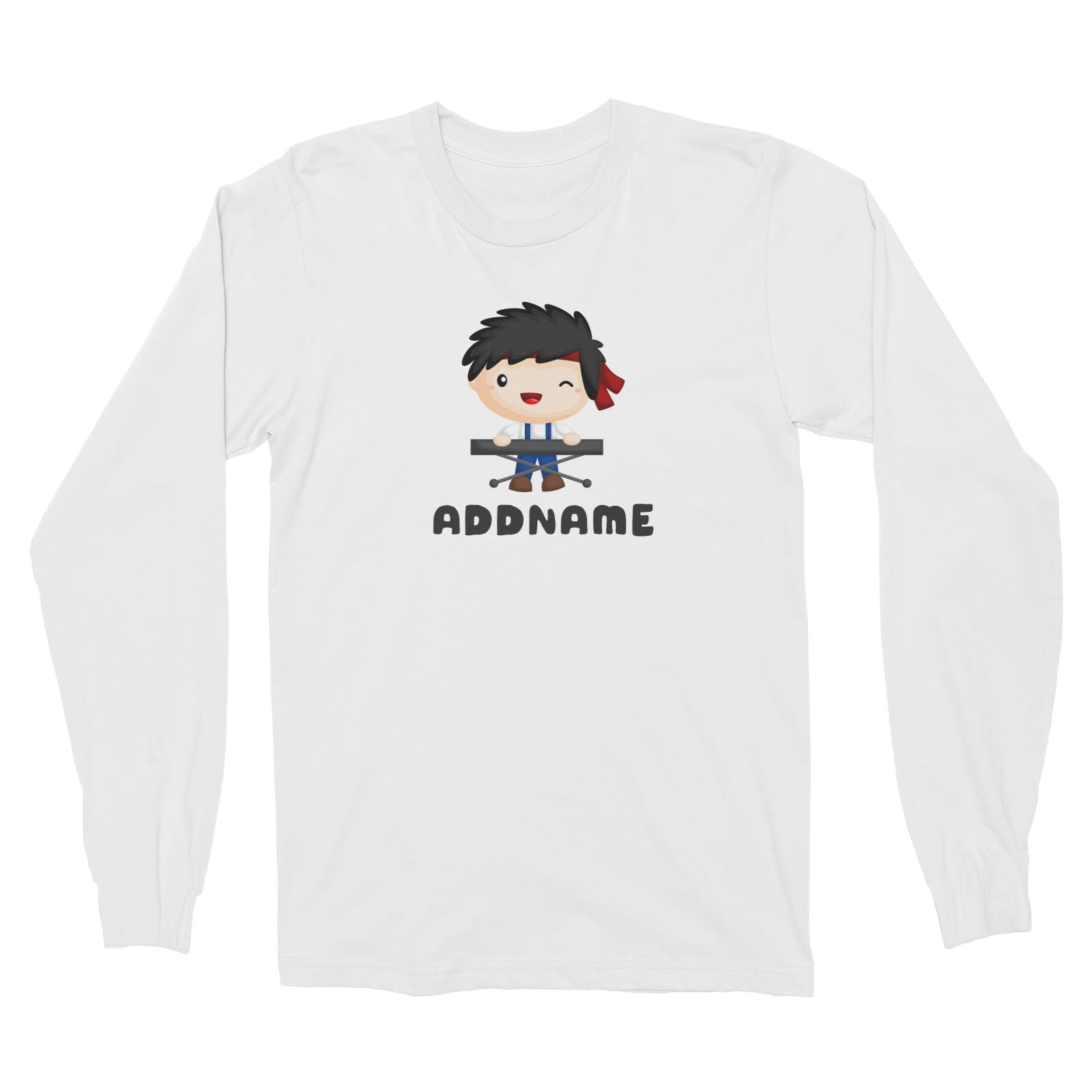 Birthday Music Band Boy Playing Electric Piano Addname Long Sleeve Unisex T-Shirt