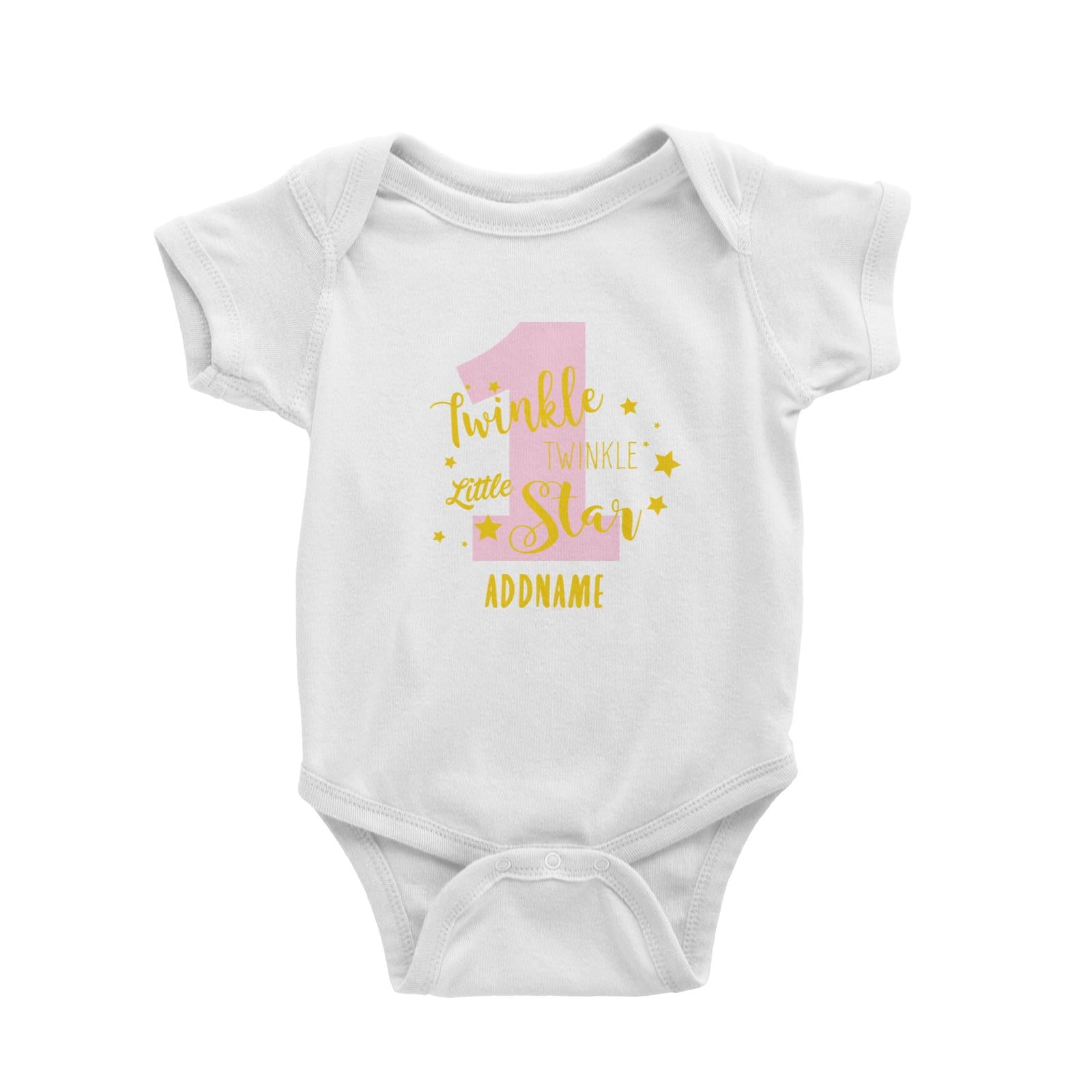 Twinkle Little Star with Pink One Addname Baby Romper Personalizable Designs Basic Newborn