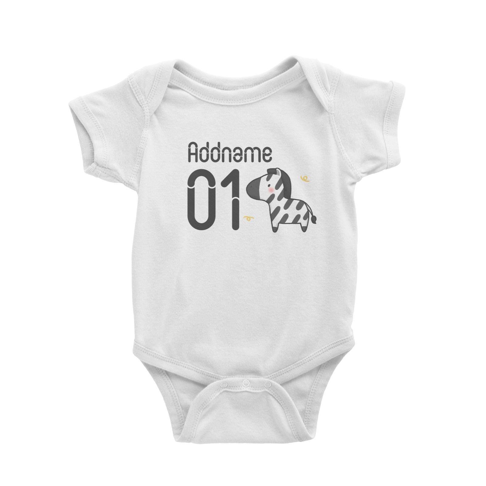 Name and Number Cute Hand Drawn Style Zebra Baby Romper (FLASH DEAL)