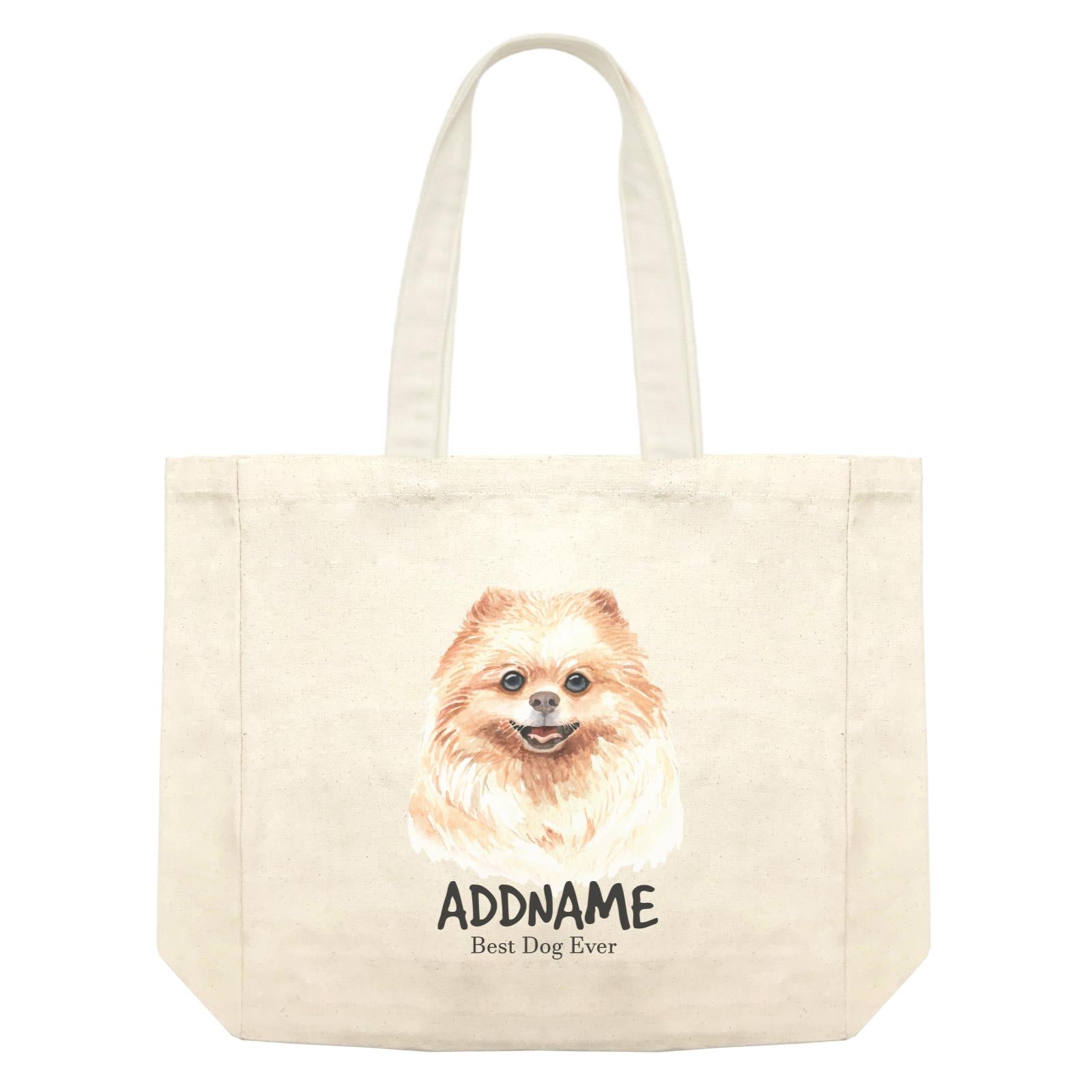 Watercolor Dog Pomeranian Best Dog Ever Addname Shopping Bag